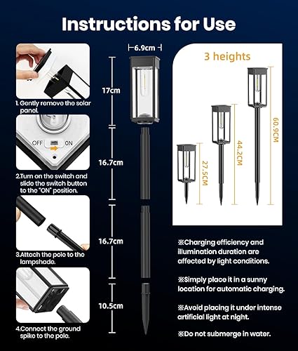 Miniatura 8 de Luces solares para caminos al aire libre, paquete de 8 luces solares brillantes, encendido/apagado automático, impermeables IP65, luces solares de