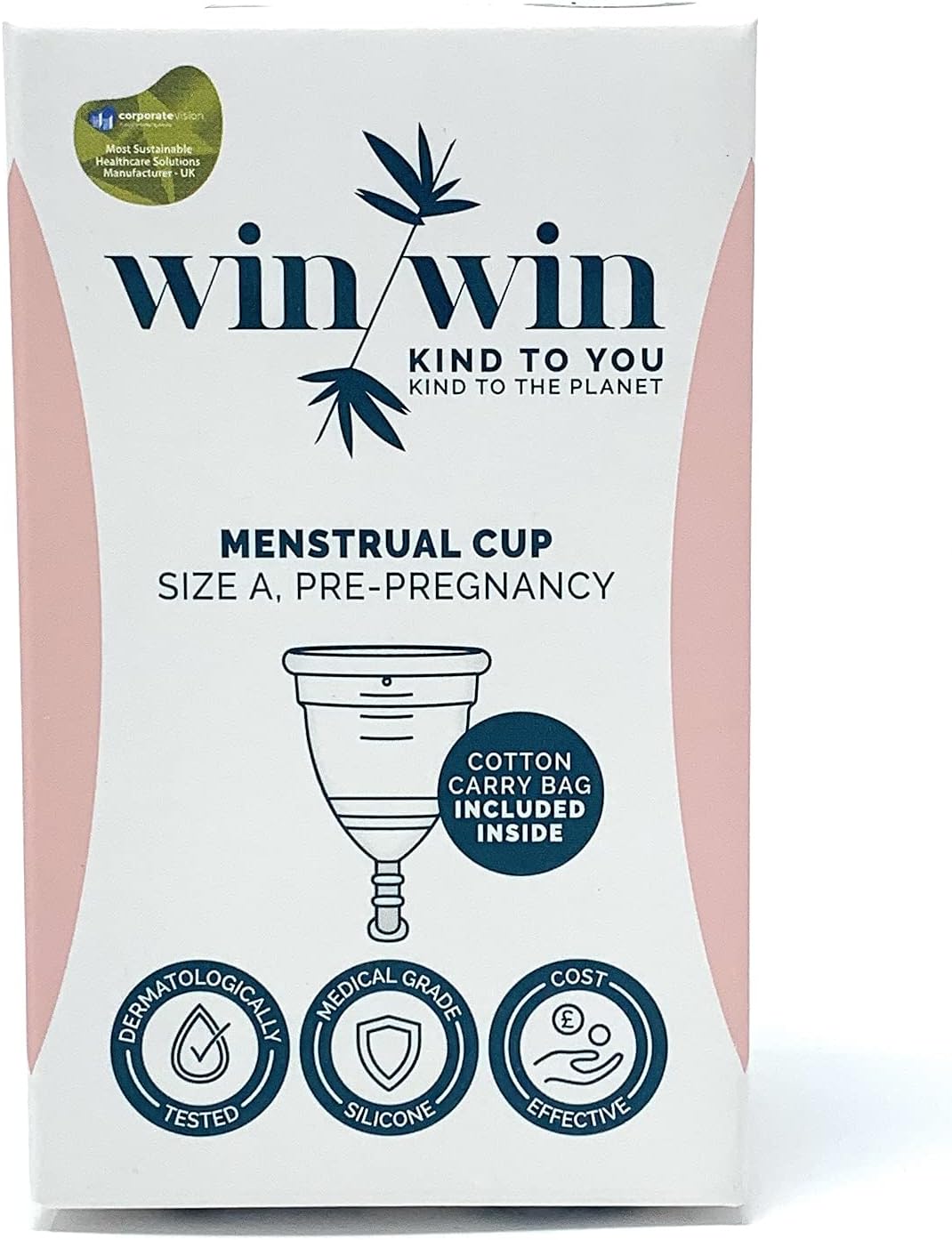 Win Win Menstrual Cup Size A Pre-Pregnancy, with Cotton Carry Bag, Medical Grade Silicone, Dermatologically Tested