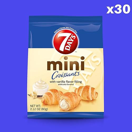 Miniatura 8 de 7Days - Mini bolsas de croissant, relleno de cereza y vainilla, bolsa de aperitivos de tamaño individual, aperitivos de panadería para llevar