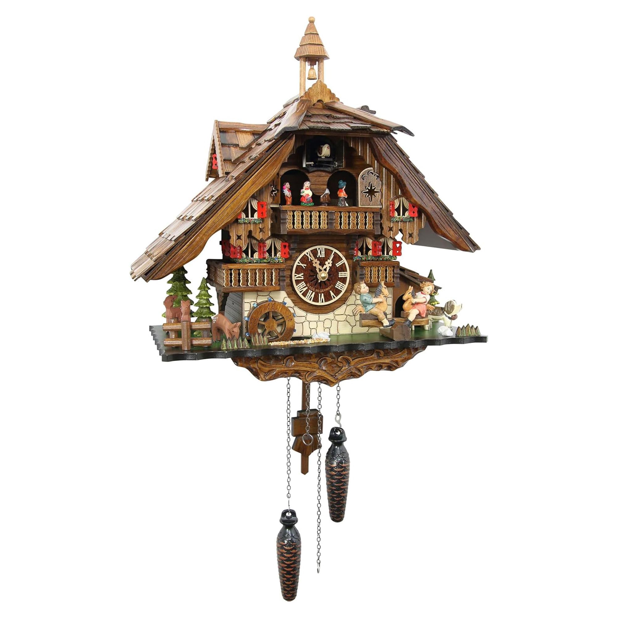 Cuckoo-Palace Large German Cuckoo Clock - The Seesaw Mill Chalet with Quartz Movement with Moving Seesaw - Black Forest Clock