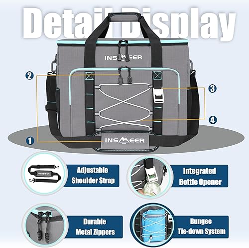 Miniatura 6 de INSMEER Bolsa térmica térmica térmica grande de 90 latas/55 L, enfriador de lados suaves con correa para el hombro, enfriadores plegables, enfriador