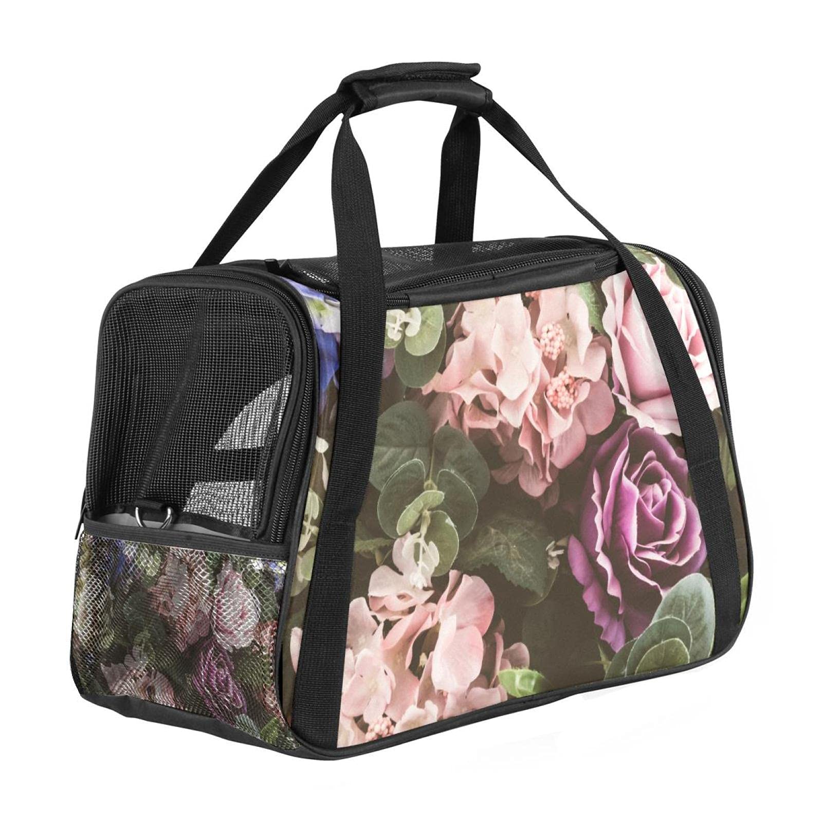 Sac de transport portable pour chat chien motif joli bouquet
