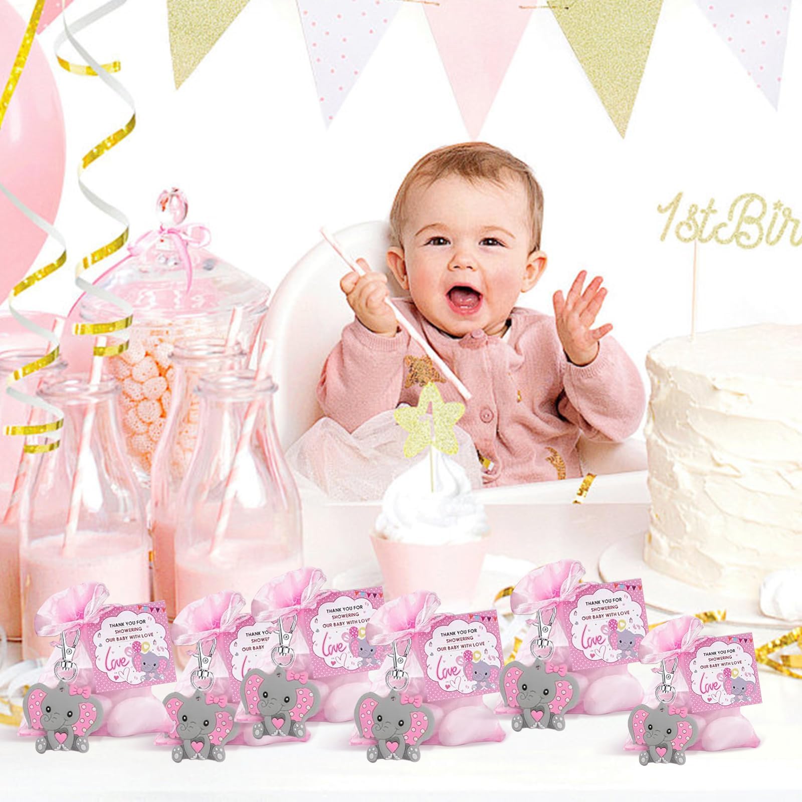 40 Juegos de Recuerdos de Baby Shower para niñas y niños Regalos | recuerdo incluyendo llaveros de elefante,bolsas con cordón,tarjetas de agradecimiento,decorde baby shower para fiestas