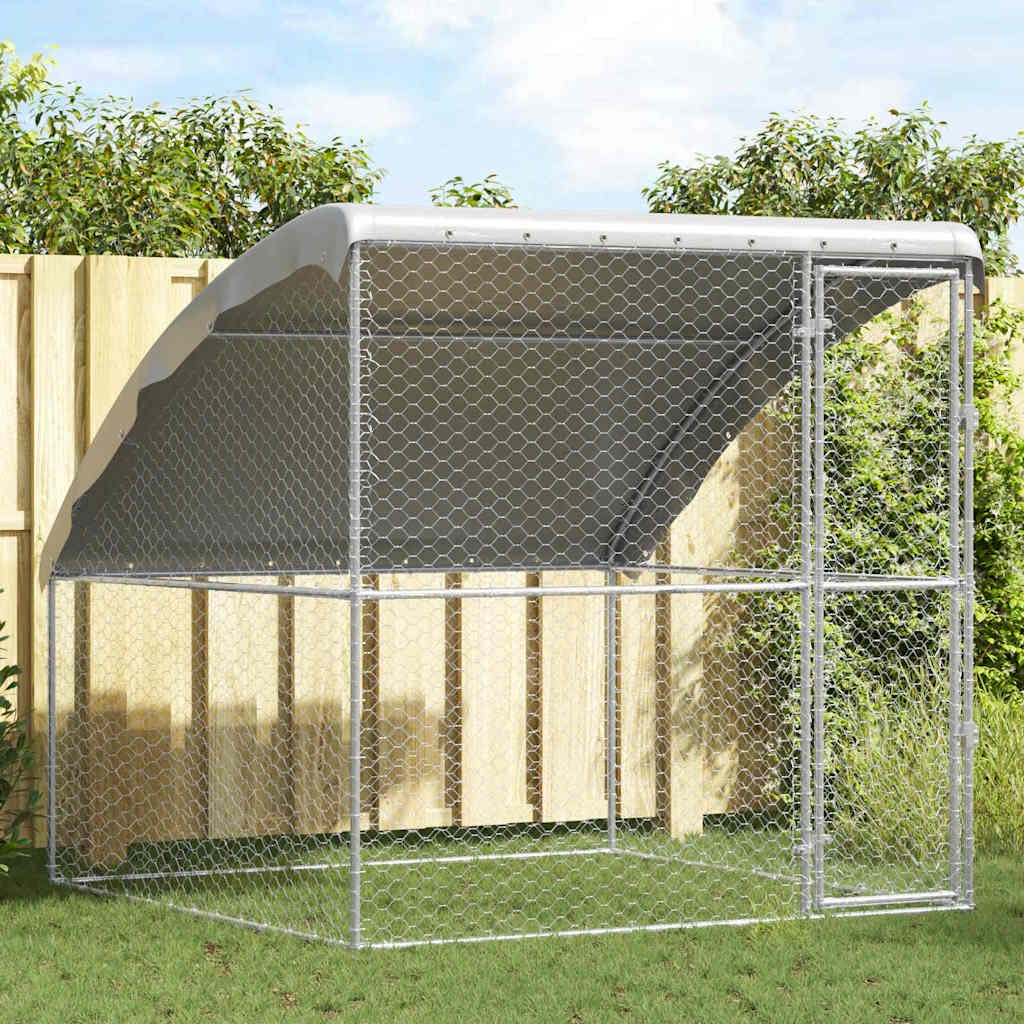 vidaXL Refugio para Perros Plateado 2 x 2 x 2 m Acero galvanizado, Refugio para Perros Elegante, Resistente a Climas, Casa Minimalista, Gran Perrera de Acero para Mascotas