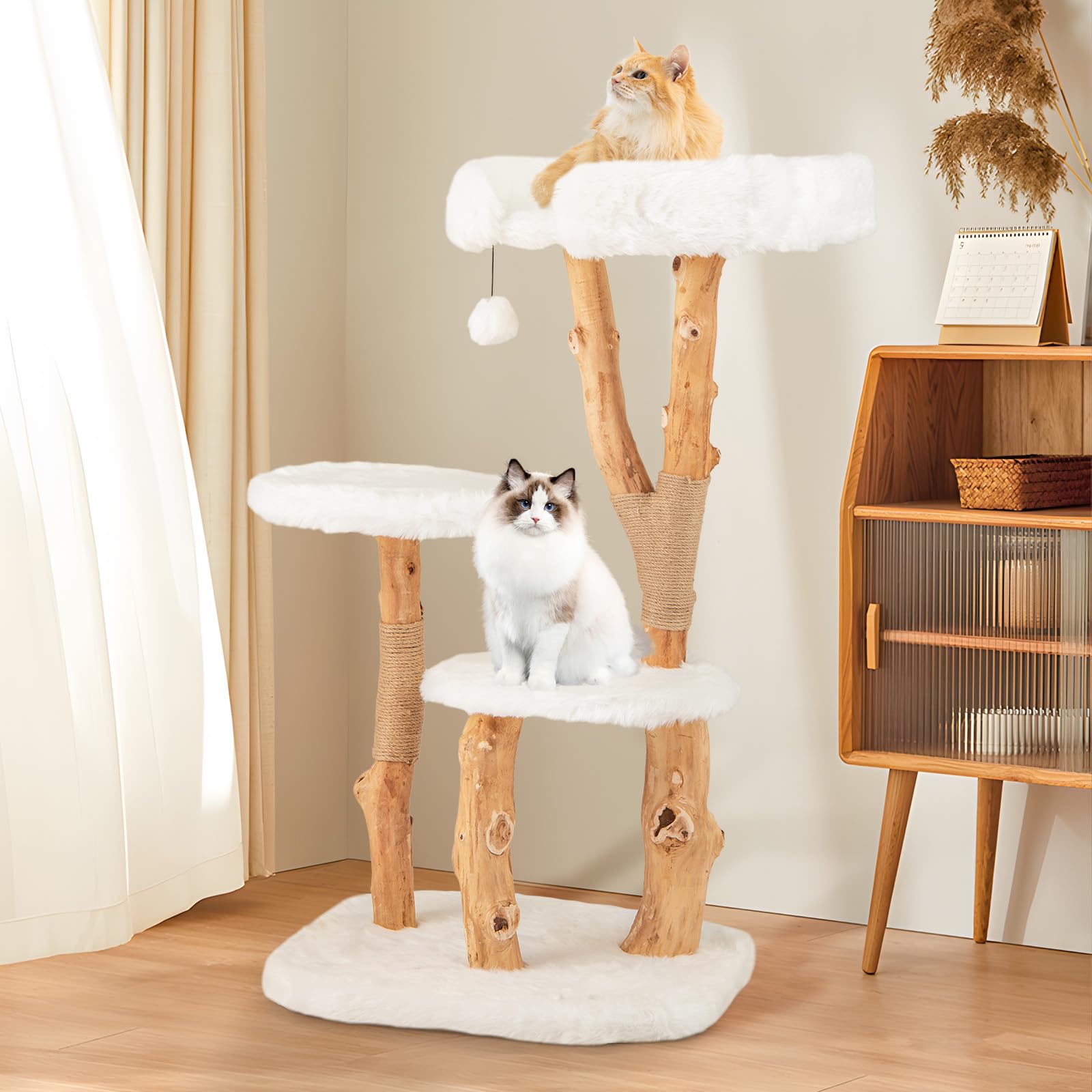 GYMAX Tiragraffi per Gatti, 59 x 49 x 110 cm, Sisal, in Legno Massiccio, Ideale per Gatti Adulti (Stile 3)