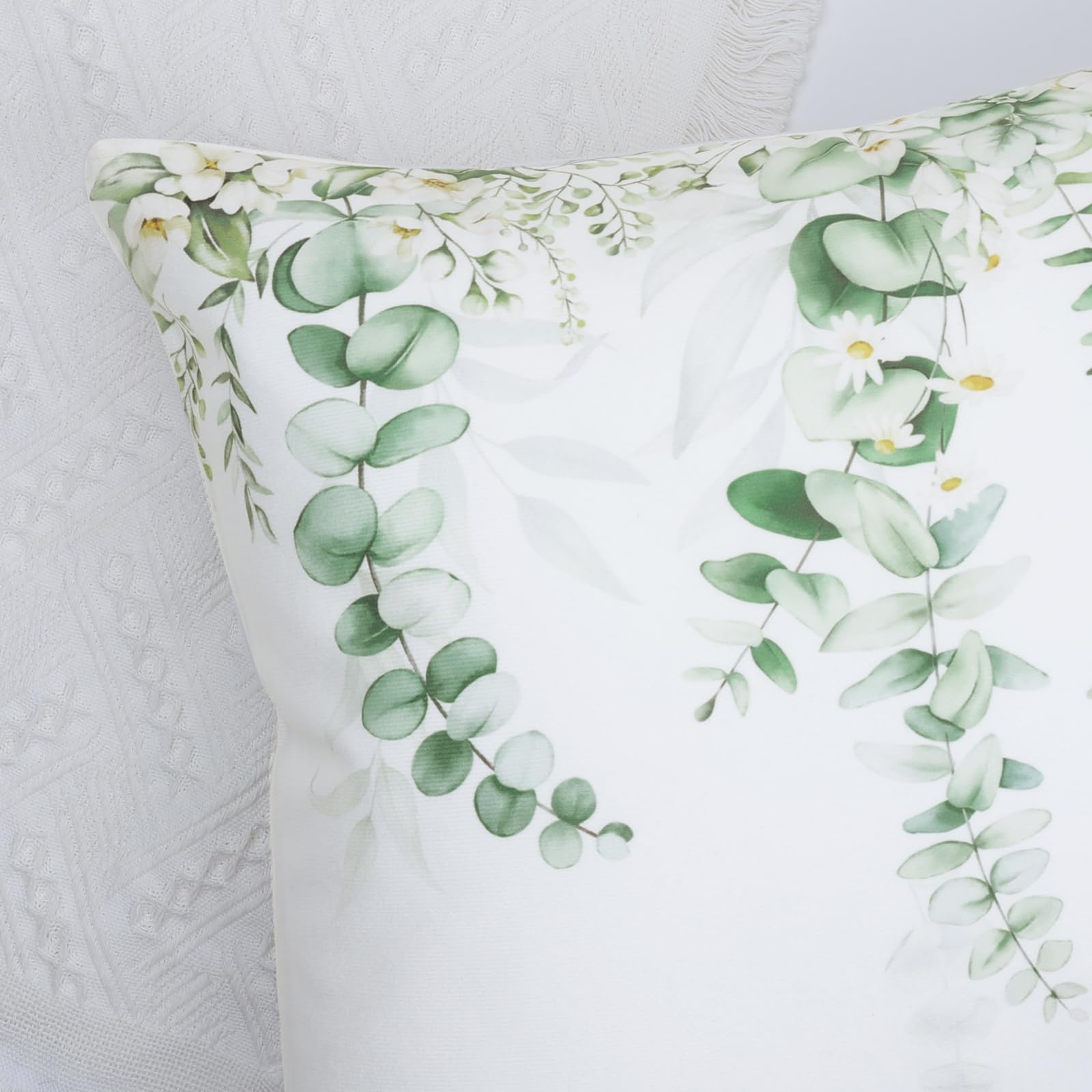 Bonhause Eucalyptus Leaves Cushion Covers 45 x 45 cm Sage Green Leaf Flower Decorative Throw Pillow Covers for Sofa Couch Bed Home Spring Garden Patio Decor Set of 4 - Image 4