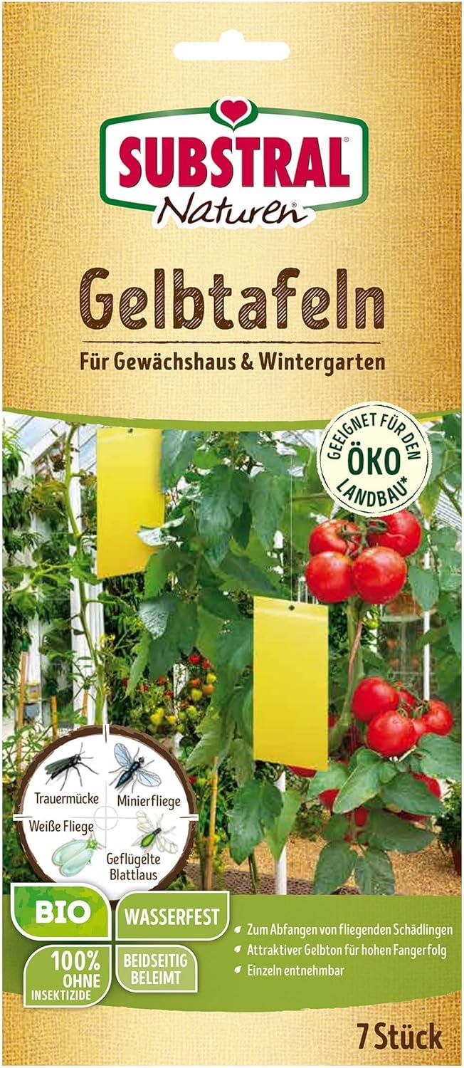 Substral Naturen Gelbtafeln, gegen Weiße Fliege, Minierfliege, geflügelte Blattlaus, etc. in Wintergarten u. Gewächshaus, 7 St.