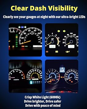WLJH White T5 74 Led Bulb Dash Lights with PC74 Twist Socket, Dimmable | 3030 SMD, 6000K Output, Fits 2721 37 70 73 286, Warning Indicators, Instrument Cluster Lights, Gauge Light Kit, 20-Pack