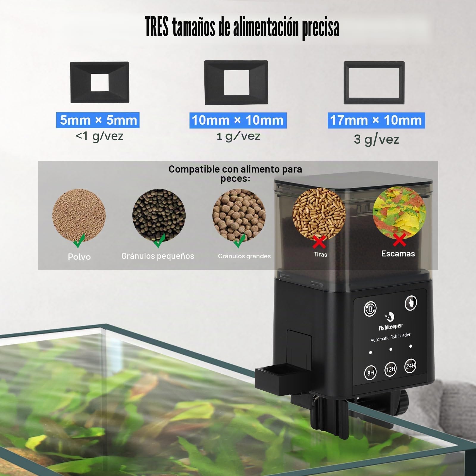 fishkeeper Alimentador automático de pecera con tres modos de alimentación cronometrados, 200 ml Adecuado para alimentar acuarios de vacaciones