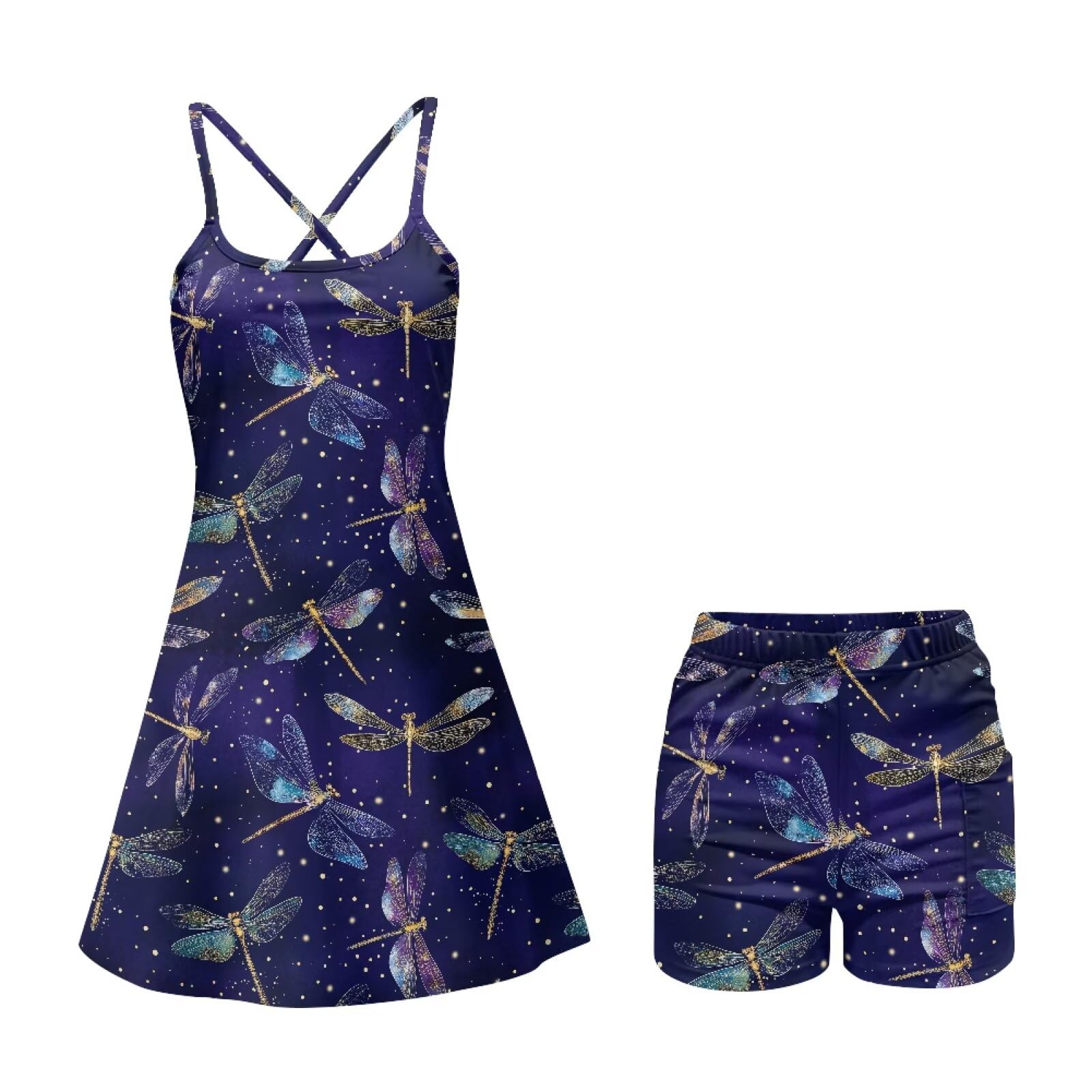 Biyejit Vestido de tenis para mujer con bolsillos cortos 2 en 1, casual, para golf, yoga, con tirantes, XS-2XL