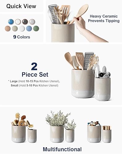 Miniatura 2 de LE TAUCI Portautensilios, 7.3"+5.4" Portautensilios de Cerámica para Cocina para Encimera, Recipientes Grandes para Utensilios de Cocina para