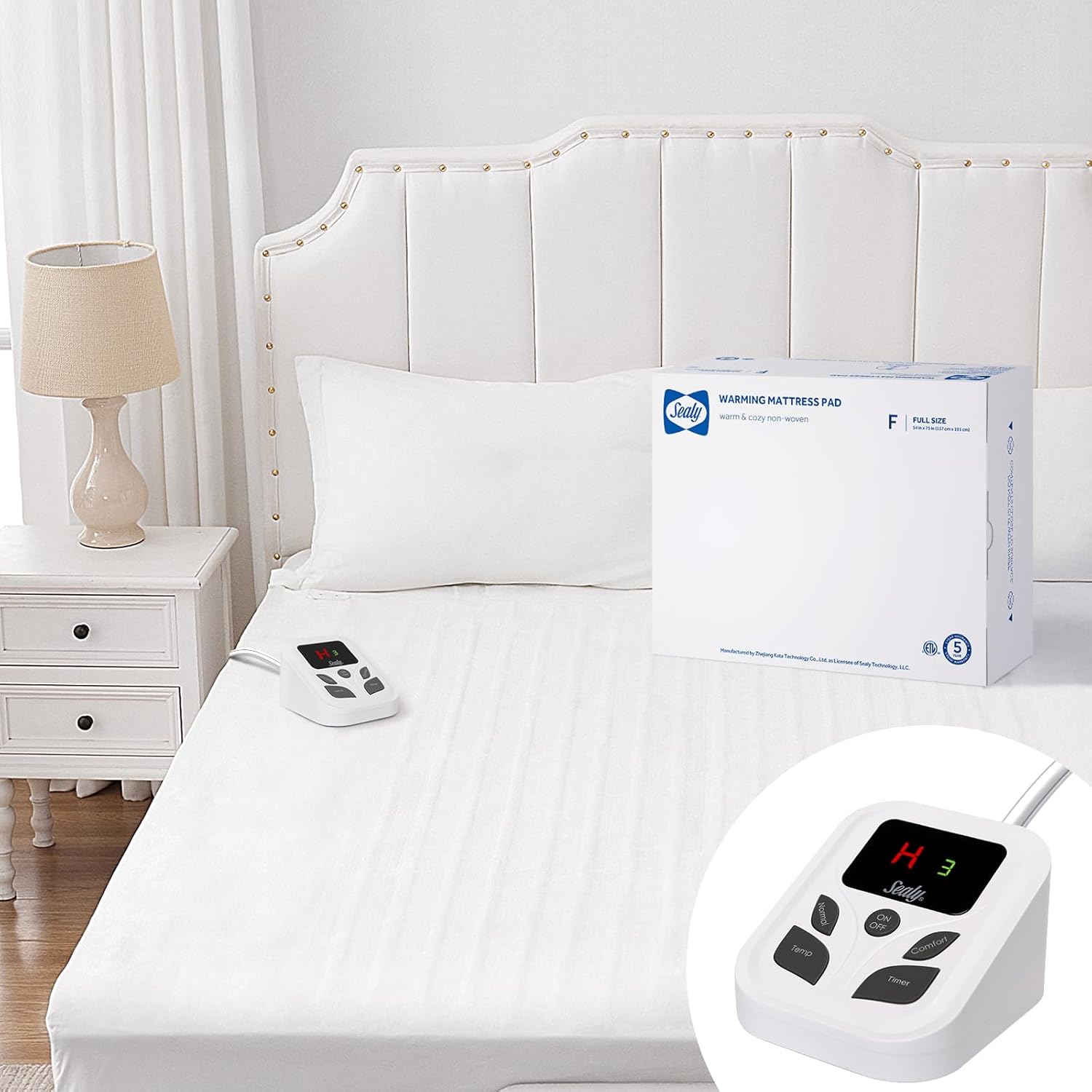Sealy Heated Mattress Pad Full Size with 10 Heated Settings | Electric Mattress Pad Bed Warmer 54"x75" | Auto Shut Off 1-9 Hours| Fit Up to 15 Inch Deep Pocket | Machine Washable