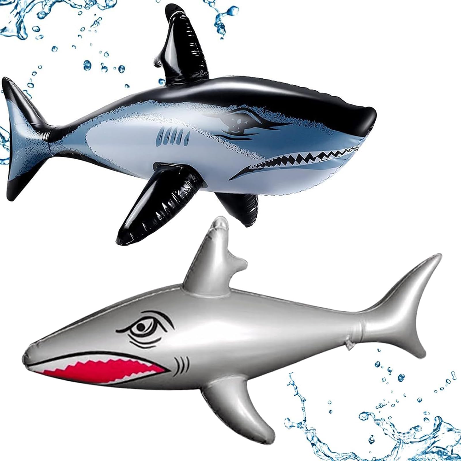 2 PCS Inflatable Shark, Shark Inflatable, Swimming Animal Pool Inflatables, Realistic Pool Inflatables for Beach Party Birthday Decors Dress (Silver & Black)
