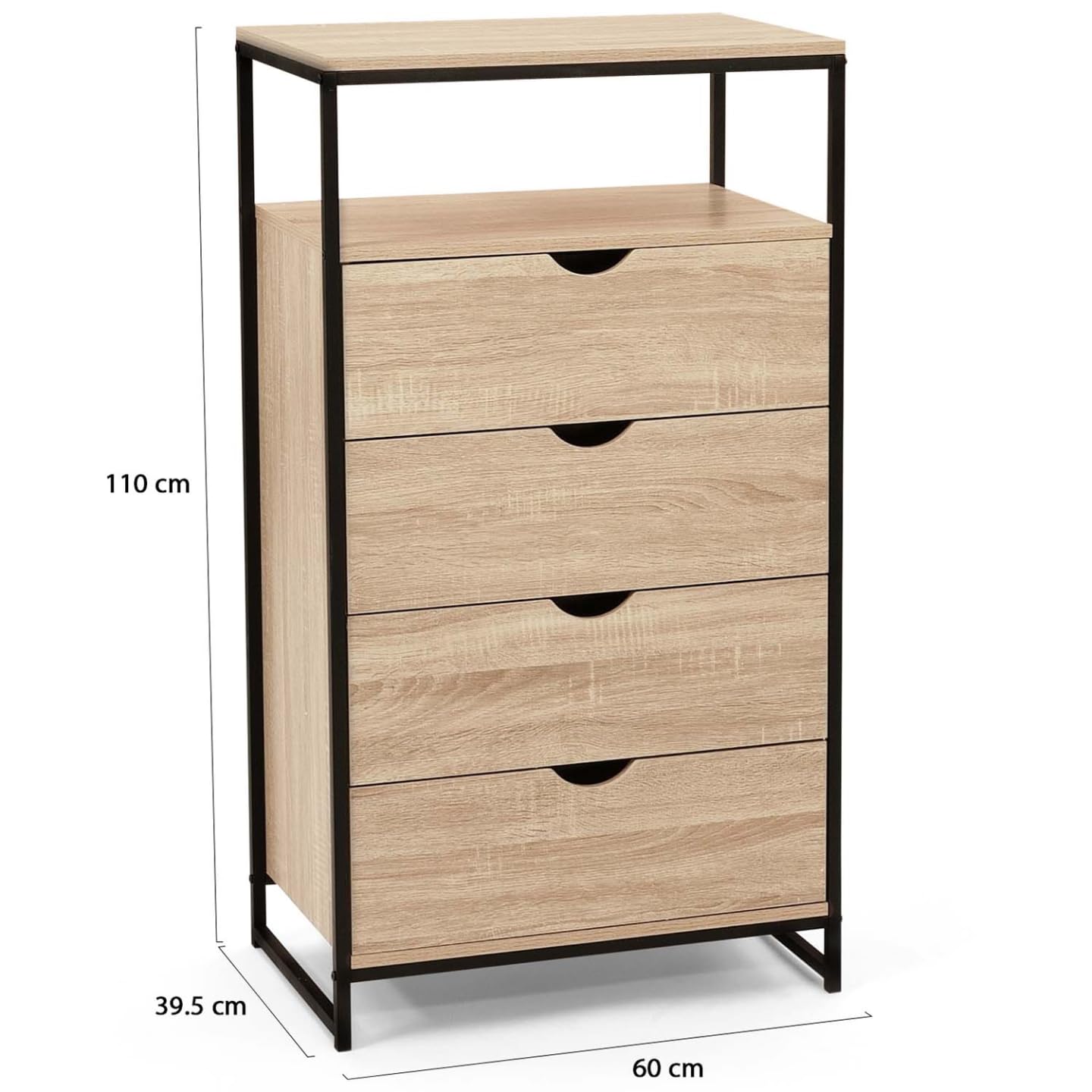 IDMarket - Chiffonnier 4 tiroirs Detroit 60 cm Commode Design Industriel avec étagère