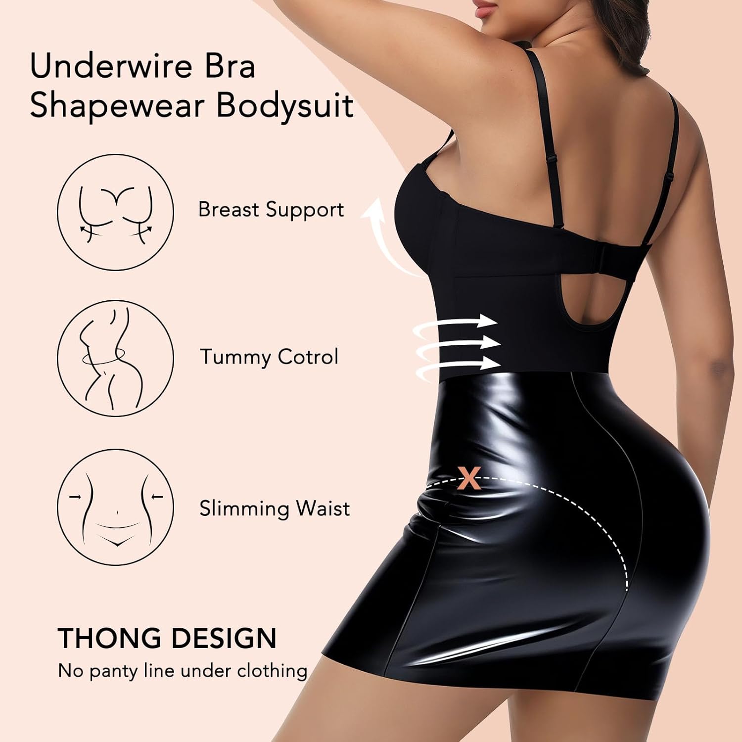 SHAPERIN Women's Tummy Control Shapewear Bodysuits Strapless Low Back Body Shaper with Built-in Bra & Removable Straps - Image 2