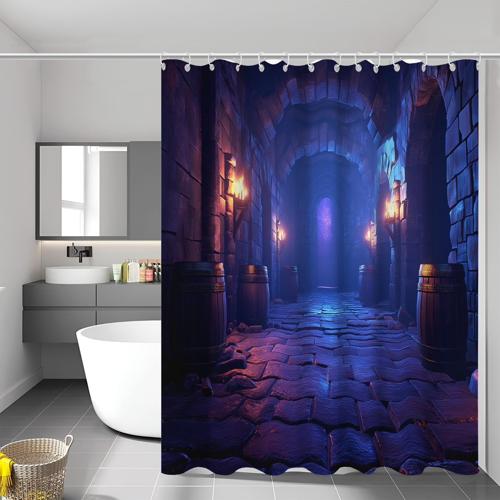 Rideau de douche en tissu polyester de qualité supérieure avec 12 crochets