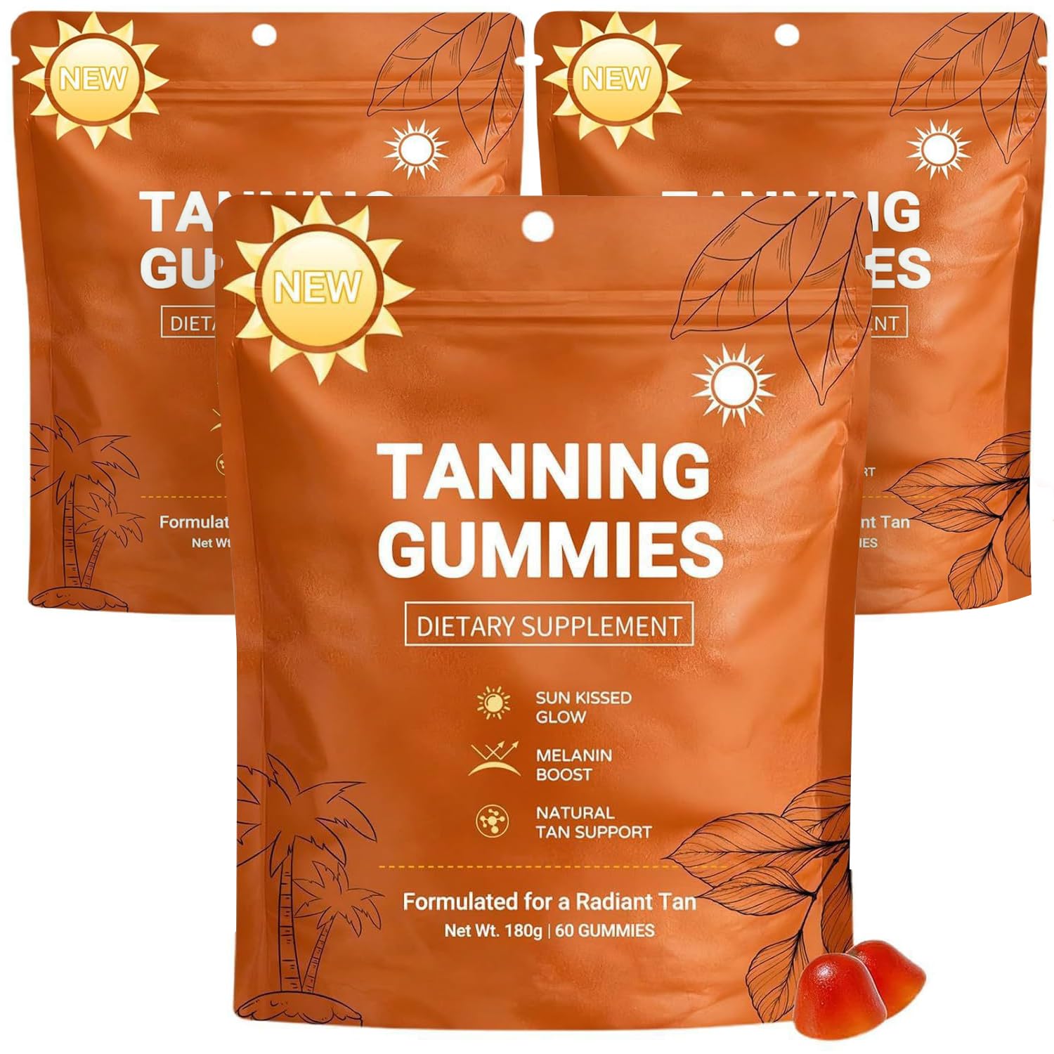 Tanning Gummies For Women, 2026 Abbronzatura Rapida Senza Sole, 60pc，3PC | Abbronzatura Rapida Senza Sole, Astaxantina, Miscela di Beta-Carotene e Licopene, Luminosità e Idratazione Della Pelle