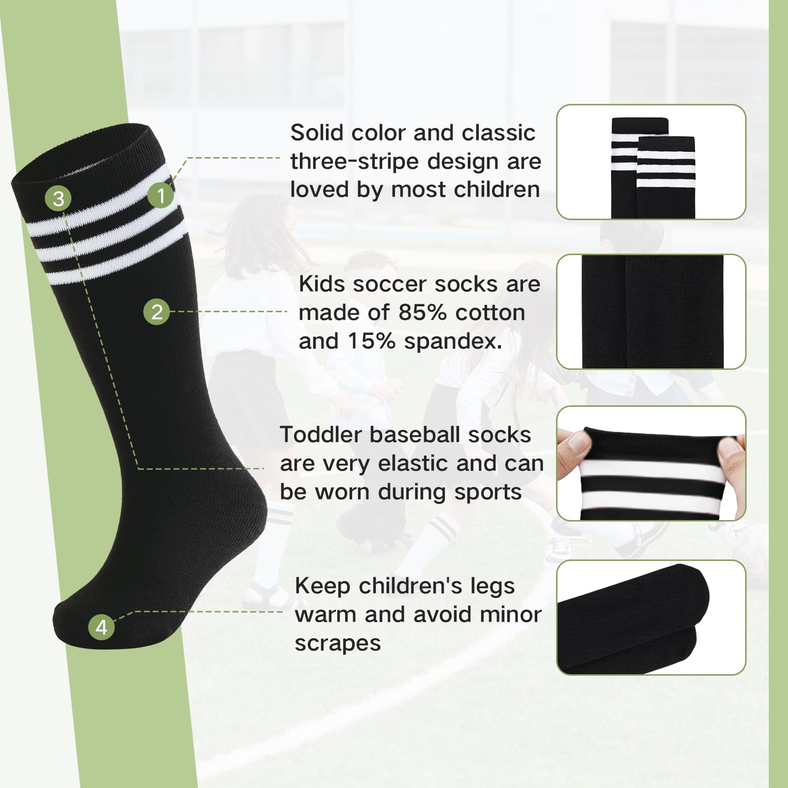 American Trends Calzini da calcio per bambini, a strisce, uniformi, al ginocchio, lunghi, per ragazzi e ragazze