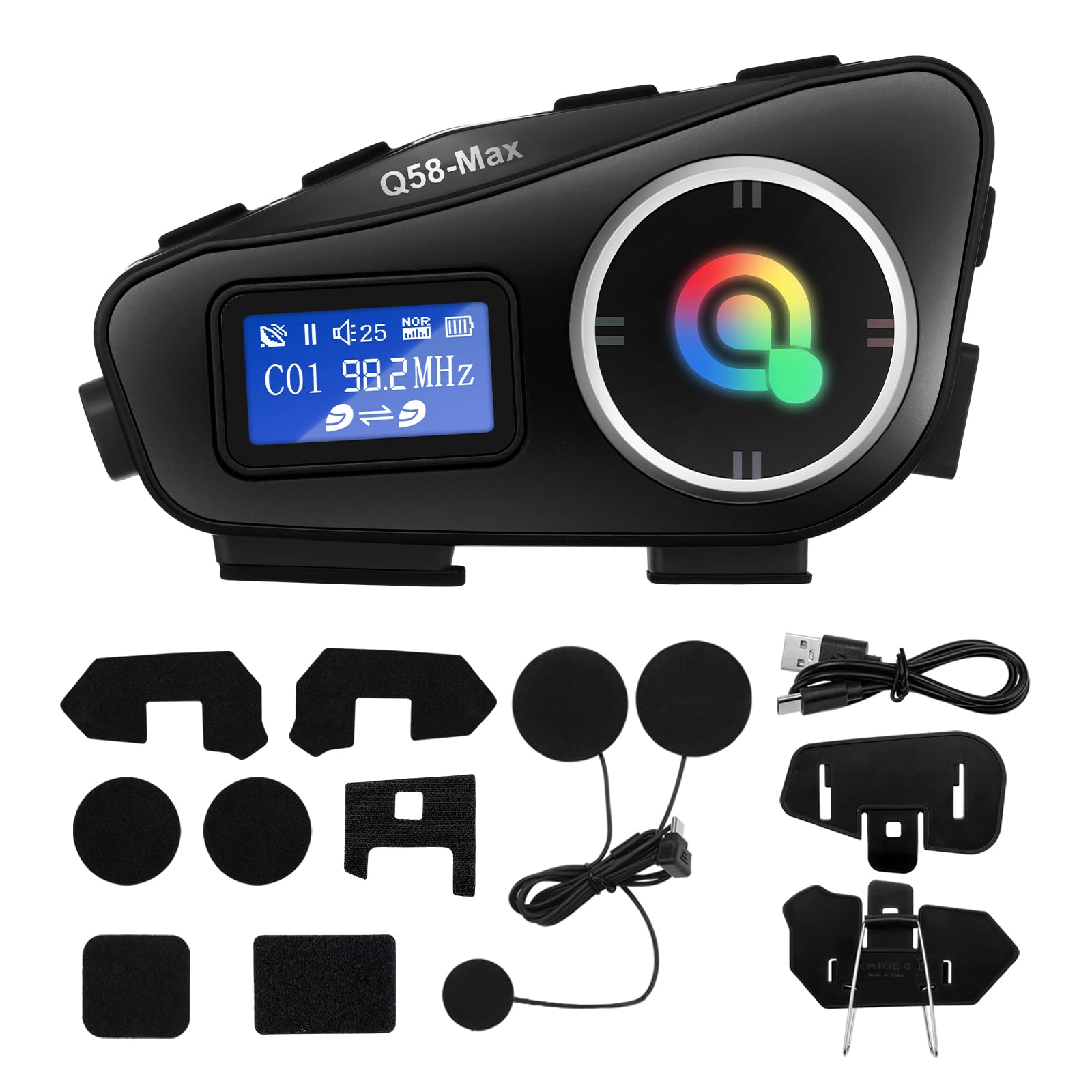 Intercom per casco da moto, 1000 m, con collegamento BT5.3 | Cancellazione del rumore, vivavoce, impermeabile IP65, indicatore di livello della batteria per tutti i caschi da moto
