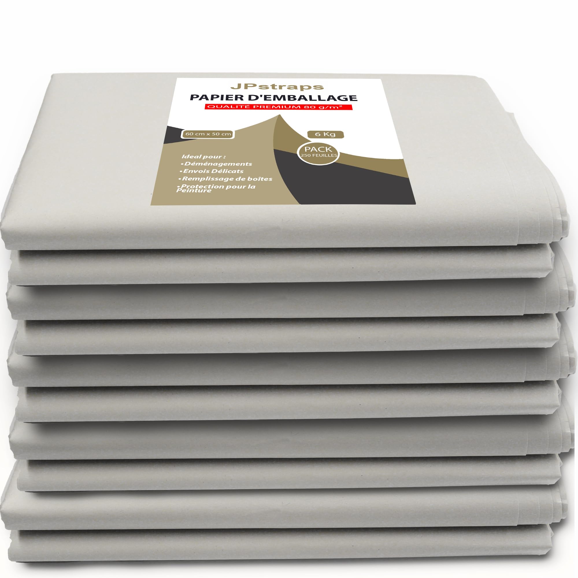 Papier d'emballage - 6 kg - Feuilles de 60x50 cm - 80 g/m² - Idéal pour protéger objets délicats, pour les loisirs créatifs, remplir ou rembourrer des boîtes (250 unités / 60 cm x 50 cm)