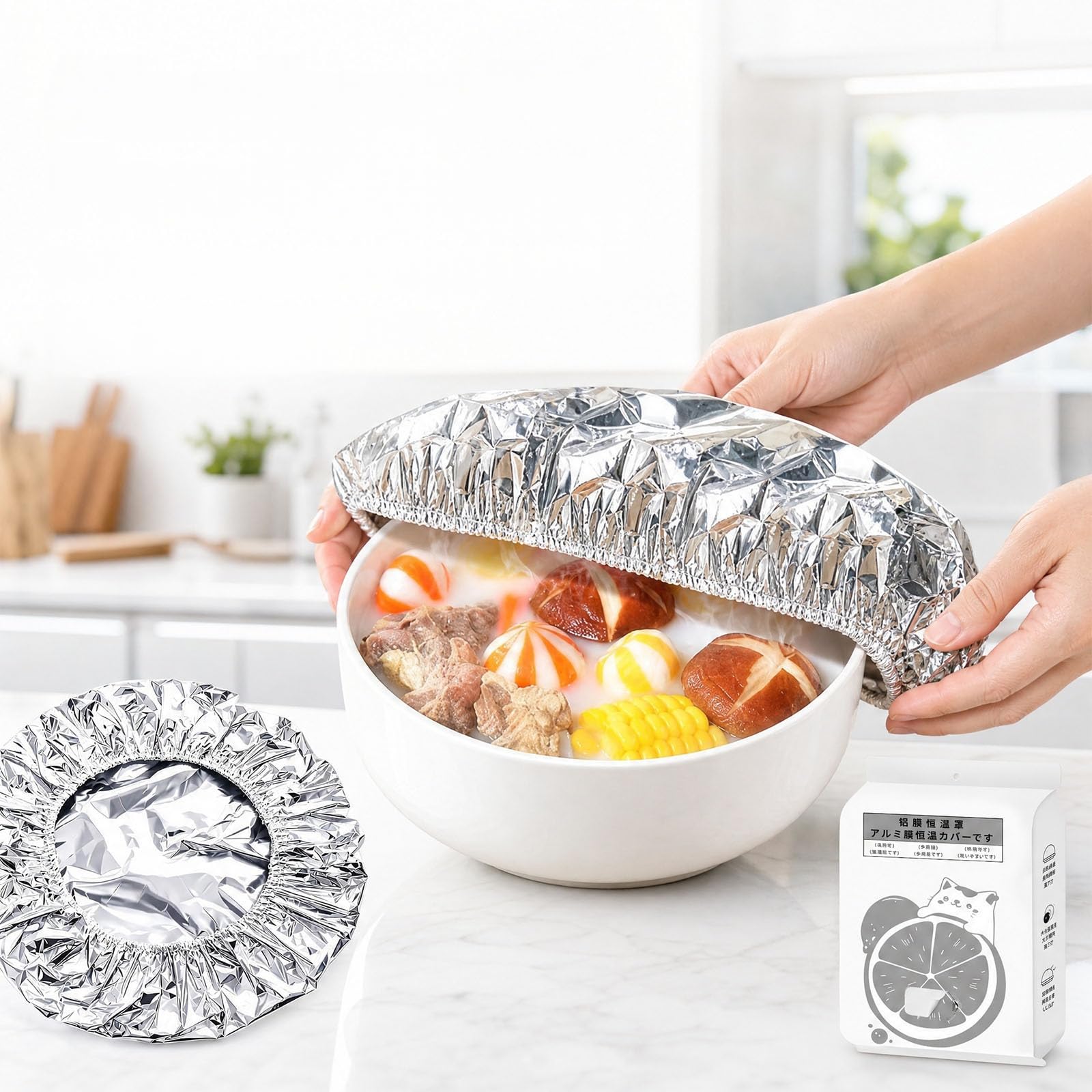OLYGEE Reusable Aluminum Foil Food Covers, 2026 New Heat-Resistant Stretchy for Bowls - Fresh & Warm for Kitchen Meals, Leftovers, Outdoor Mesh (90pcs)