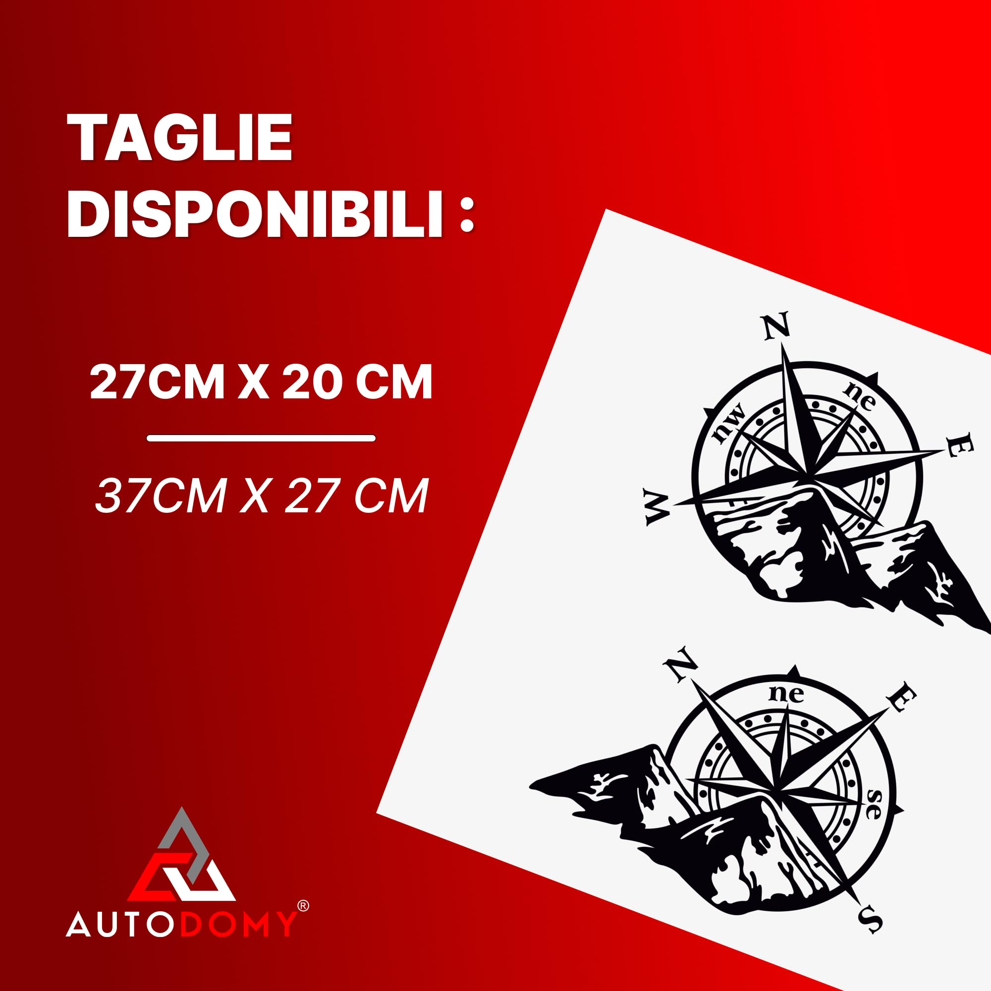 Autodomy Pack 2 Unita Bussola Rosa dei Venti Adesivo 27x20 cm | Adesivo Rosa dei Venti Auto 4x4 Resistente Pioggia e UV | Adesivi per Auto Esterni, Camper, Valigia Moto Facile Installazione | Nero