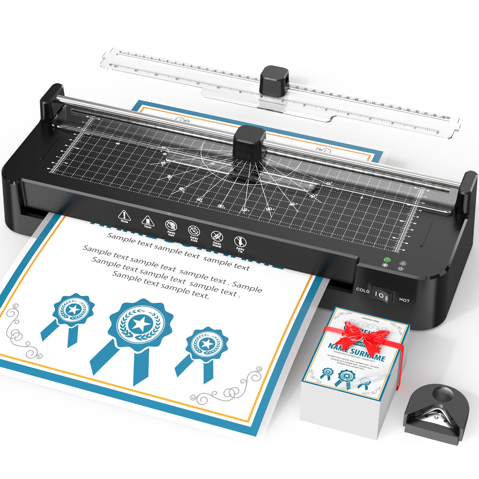 13in Laminator Machine with Paper Trimmer + 50pcs Sheets + Corner Rounder, Dual Hot/Cold Mode | Anti-Jam Technology | 90s Fast Preheat for A3/A4/A5/A6 Home Office School Use