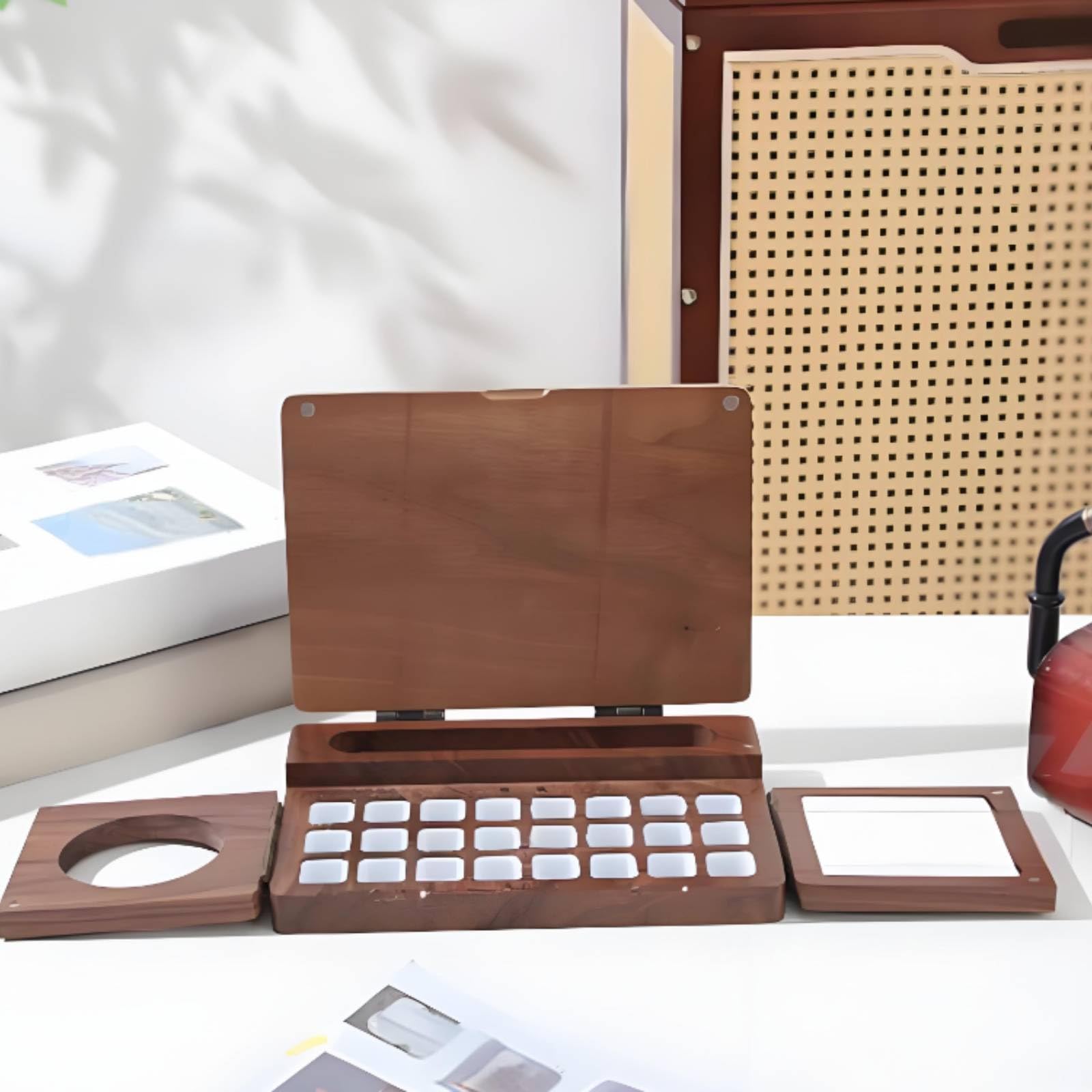 Palette de Peinture Portable Boîte de Peinture Coffret d'Artiste Coffret de Plateau de Mélange en Bois avec 24 Séparations Anti-mélange Adaptée aux