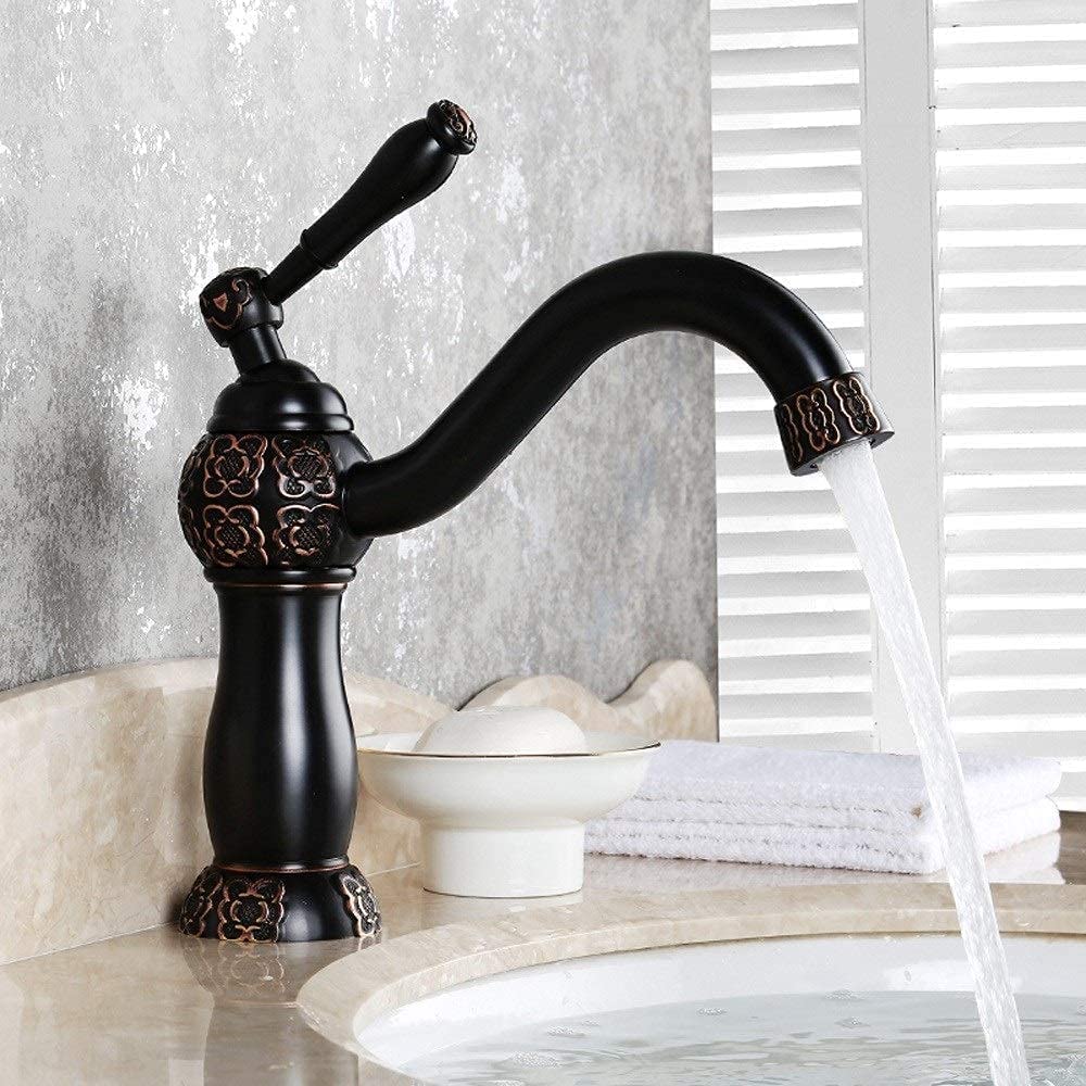 Robinet d'eau chaude et froide noir pour lavavez votre visage au lavabo de salle de bain