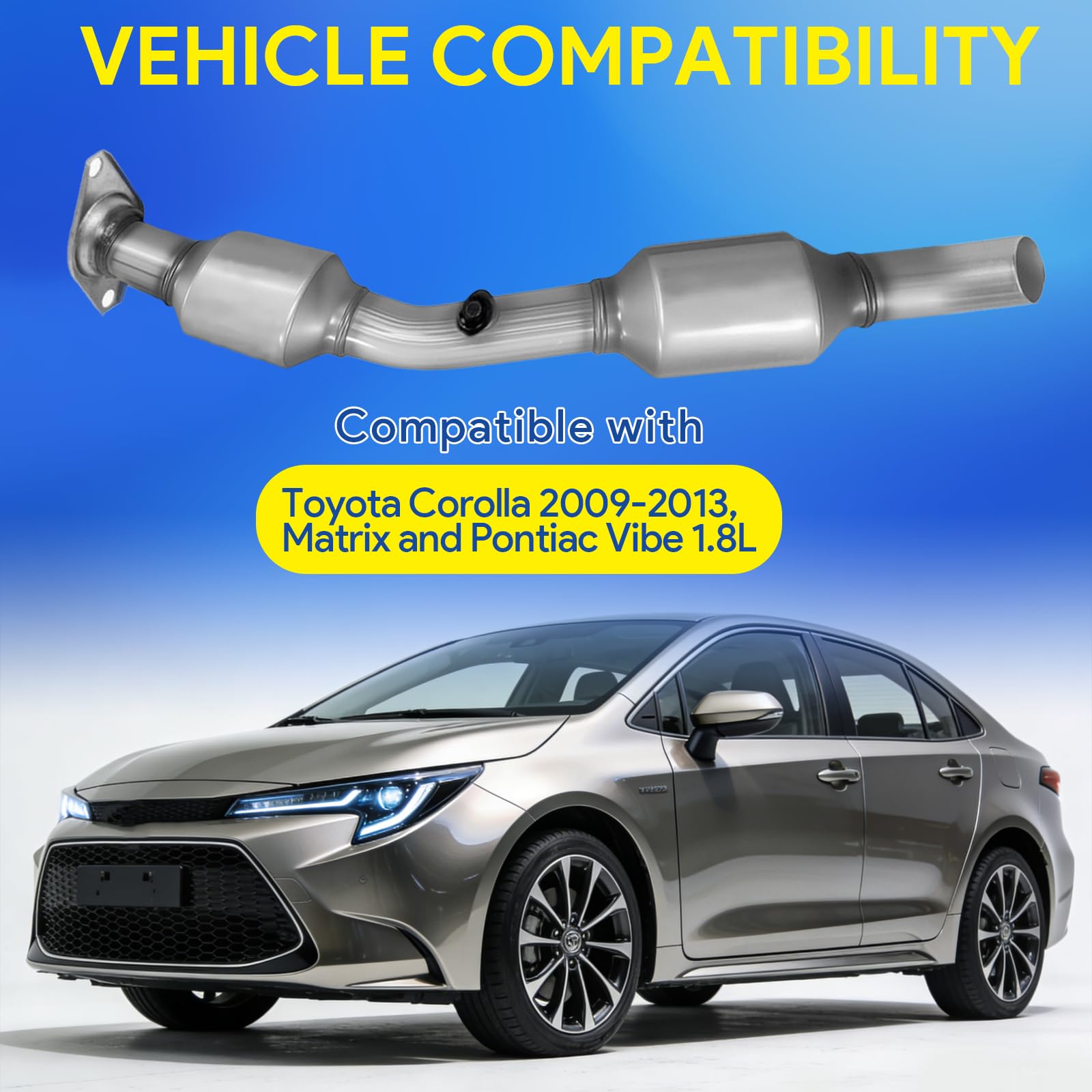 Lilvduybz Stainless Steel Direct-Fit Catalytic Converter Compatible with Toyota Corolla 2009-2013, Matrix and Pontiac Vibe 1.8L Models, Straight-through Catalytic Converter — view 6