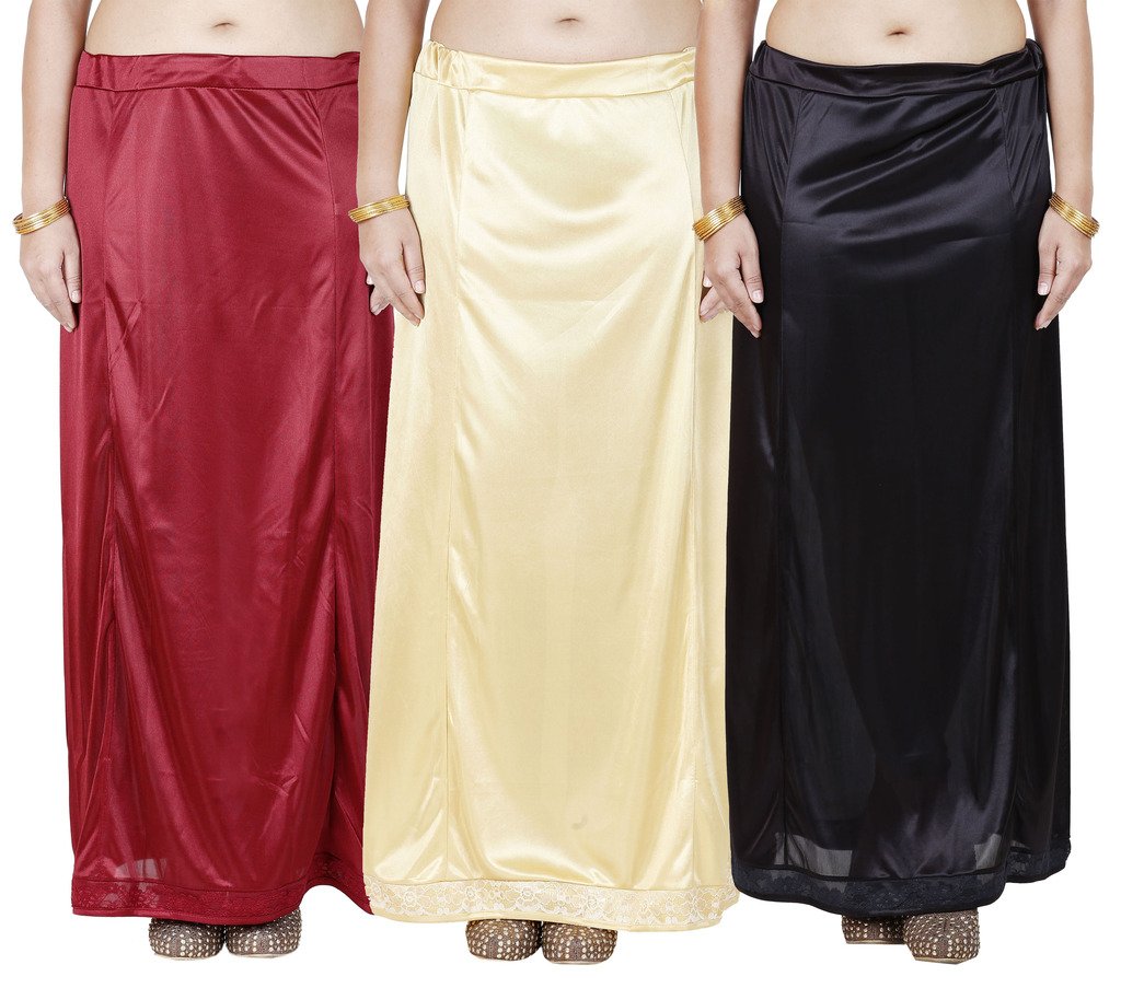 Women's Satin Petticoat Combo (Multicolour, Free Size) - Pack of 3-image-15