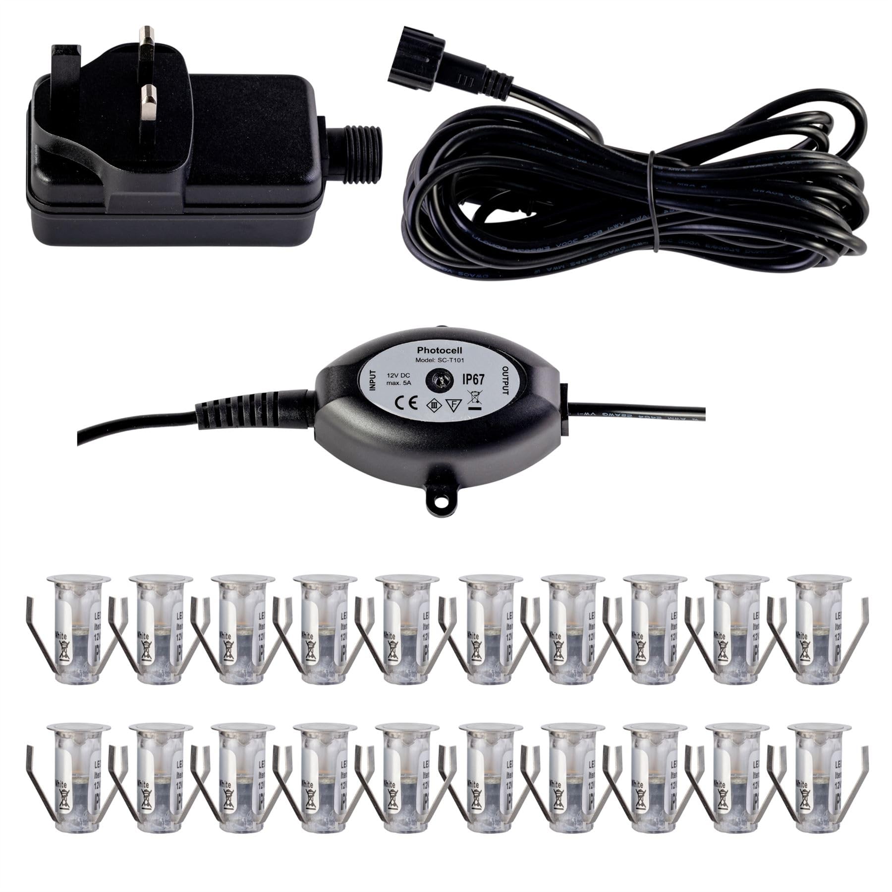 20x 15mm LED Decking Kit - Warm White - Stainless Steel - IP67 Waterproof - Photocell Sensor Included - First Choice Lighting
