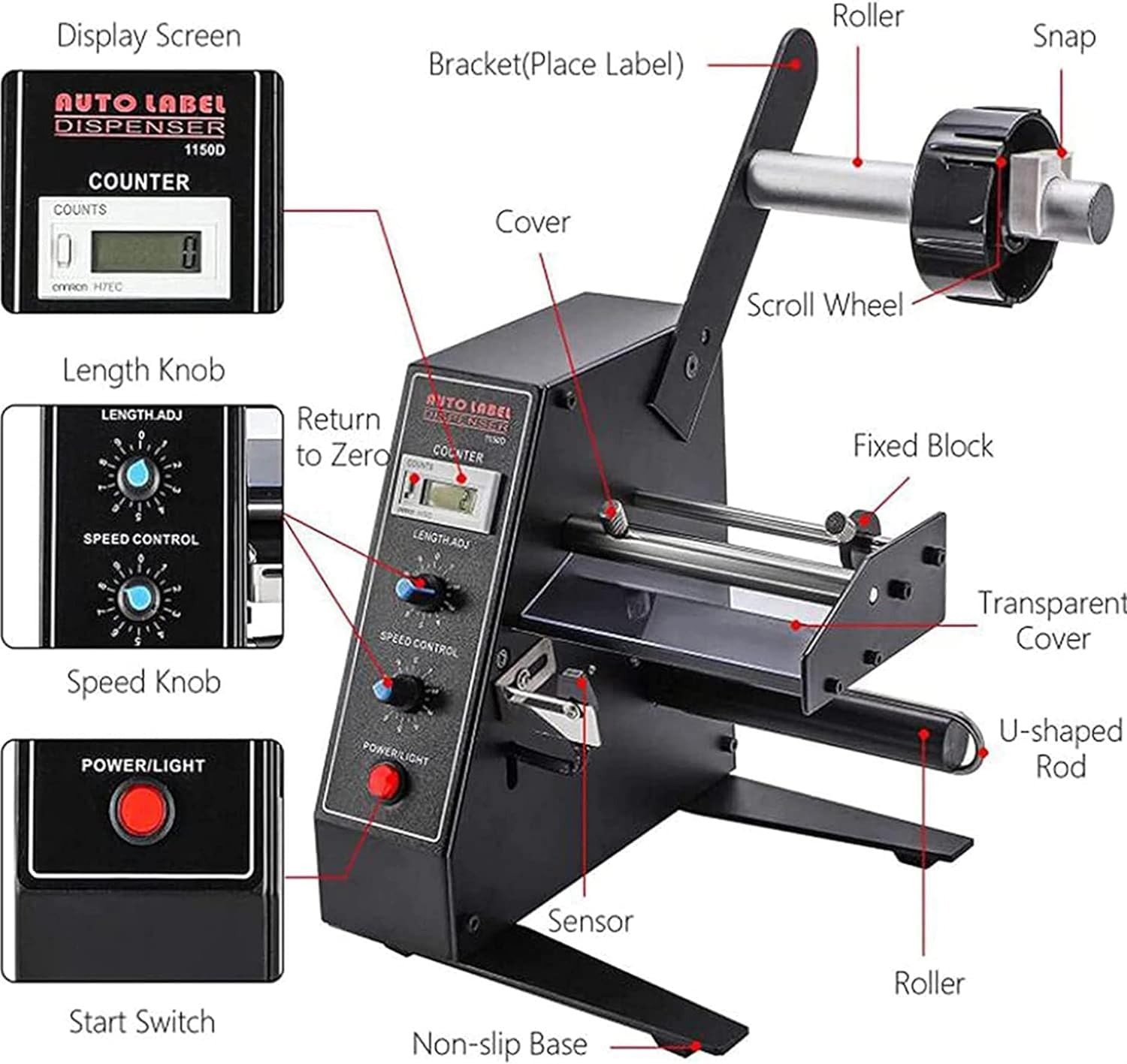 Estrattore Elettrico per Etichette, Distributore di Etichette Regolabile con Display Digitale, Lunghezza Etichetta 3-150 Mm E Larghezza 4-140 Mm, per Scenari Multipli