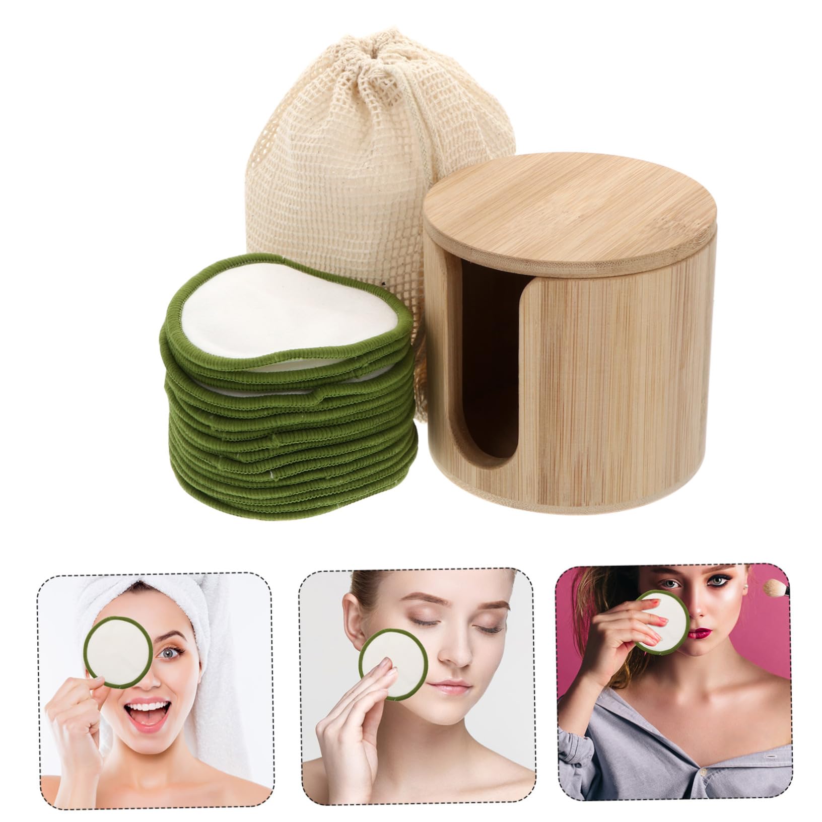 Didiseaon 2 Set dischetto struccante pad struccanti lavabili Pad struccante riutilizzabile Accessori Trucco pulito soffio struccante pastiglie per il lavaggio del viso fibra di bamboo Green