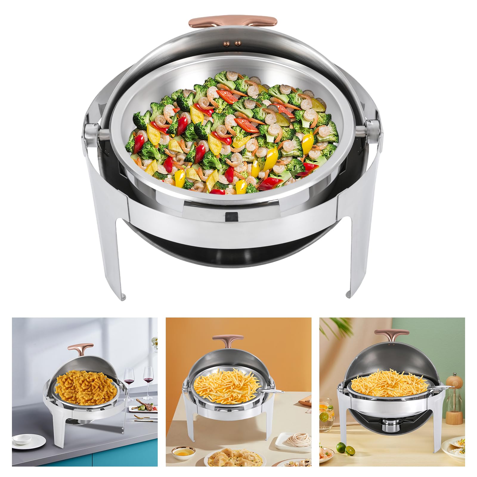 Set scaldavivande in acciaio inox da 6 l, scaldavivande per buffet, con