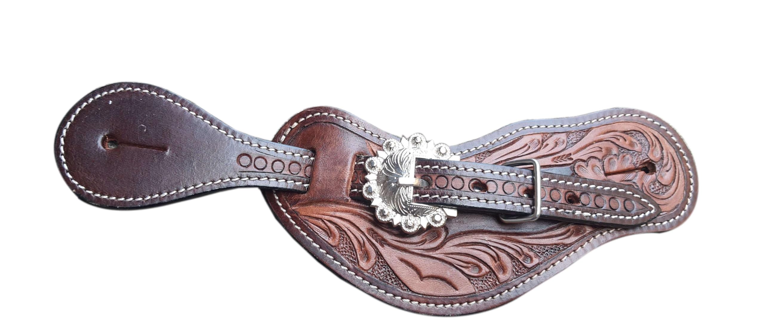 SHOWMEN CRAFT Carving Style Spur Straps Men & Women for Horse Riding, Barrel Racing,Show,and Rodeo - Brown