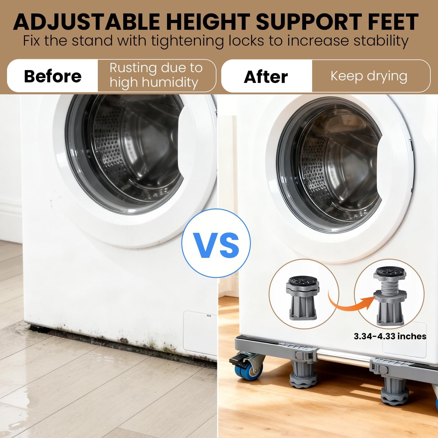 Mini Fridge Stand Mobile Base With 4 Locking Wheels And 8 Strong Feet 28-35.4 Inches, Heavy Duty Furniture Dolly for Washer, Mini Refrigerator and Dryer, Adjustable Mini Fridge Stand Washing Machine Stand Pedestal (28-35.4 Inches)