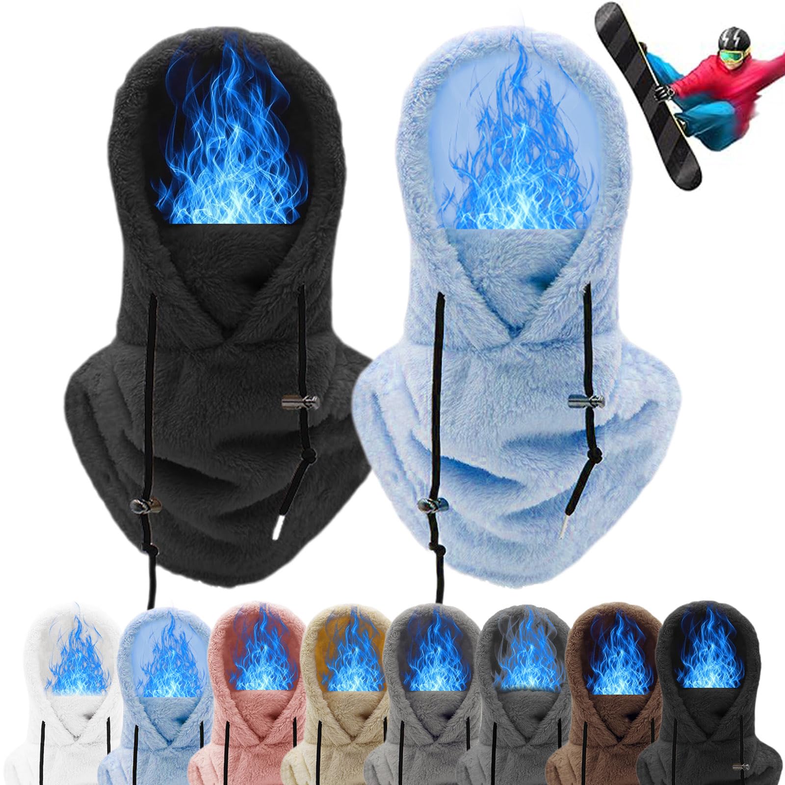 2024 Upgrade Sherpa Hood Ski Mask Sherpa Hood Women and Men Windproof Adjustable Fleece Ski Mask for Cold