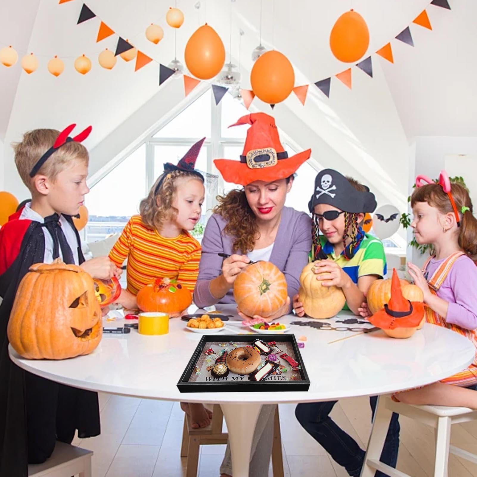 Vassoi da Halloween Set da 3 Organizer in Legno con Manico