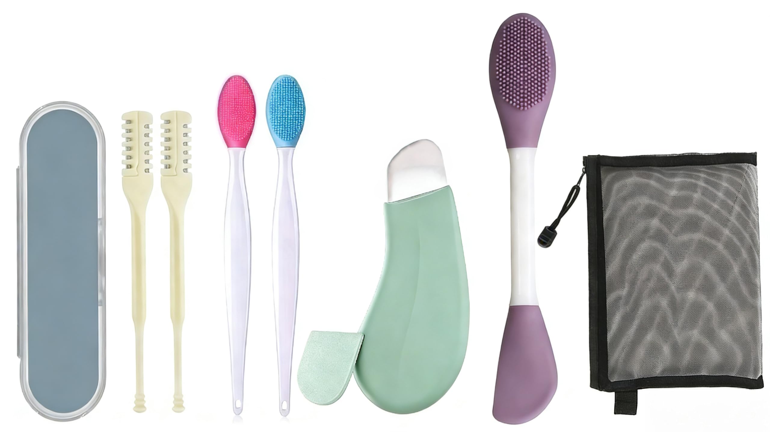 【Verbessertes 5-in-1-Hautpflege- & Fellpflege-Kit】 Edelstahl Mitesserentferner Porenreiniger Schmerzfreier Nasenhaartrimmer Lippenschrubber Maskenbürste mit Reise-Make-up-Tasche für Männer und Frauen