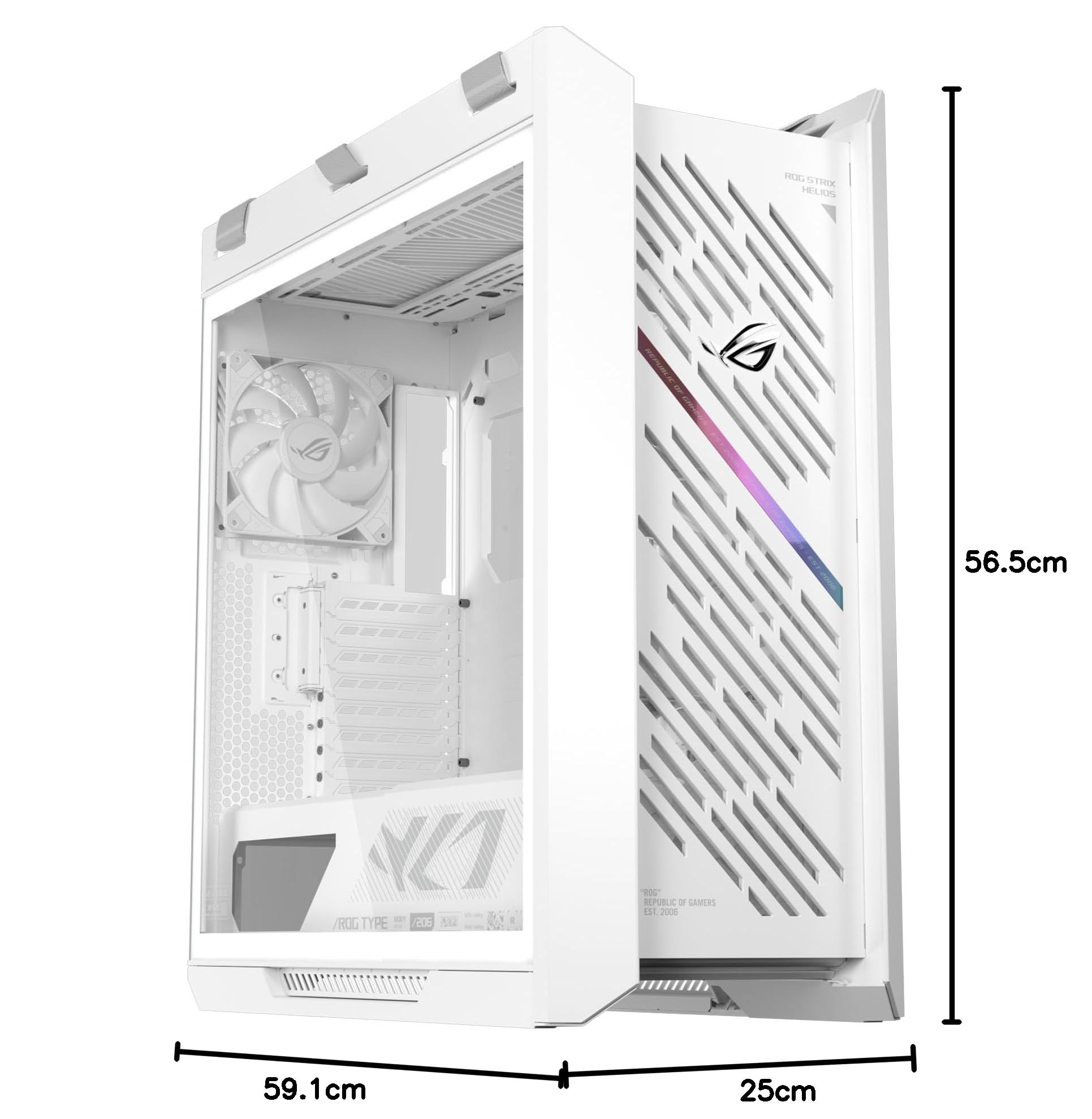 ASUS ROG Strix Helios II GX601S - aluminiowa obudowa do gier EATX, konstrukcja diamentowej siatki, 4 wentylatory, zarządzanie kablami wertatywnymi, kontroler ARGB, USB-C, pasy transportowe - biały