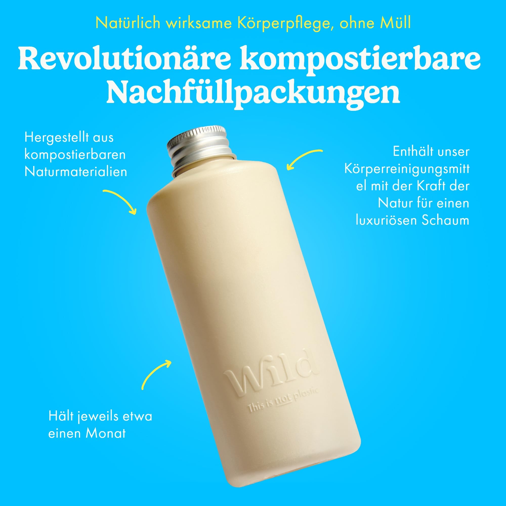 Wild Natürliches Nachfüllbares Duschgel-Starterset - in Rosa Case und einem 3er-Pack Duschgel-Nachfüllpackung in verschiedenen Duftrichtungen - Honey & Almond, Amber & Oud und Santorini Sunset