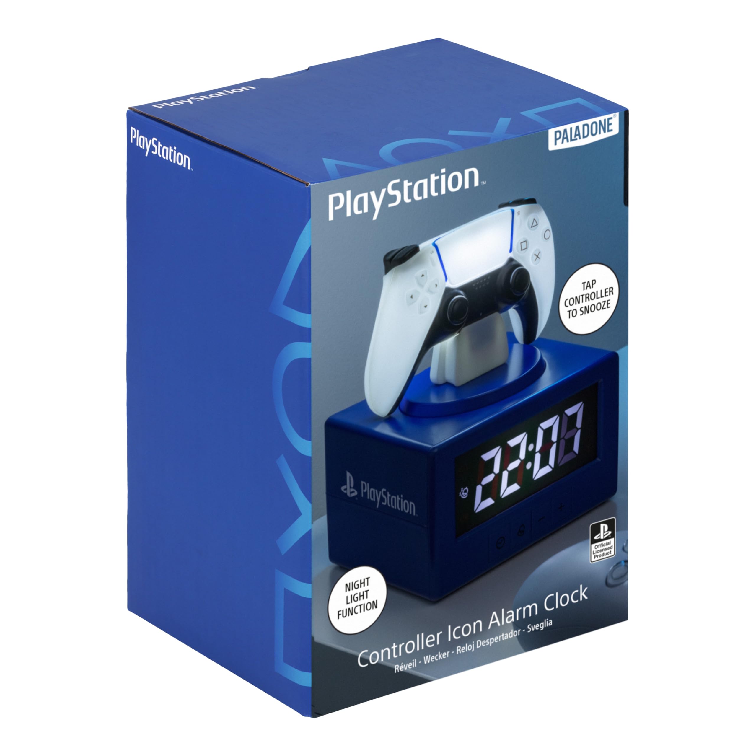 Paladone, Sveglia digitale con controller DualSense della PlayStation, con funzione luce notturna, con licenza ufficiale, decorazione da gaming e per camera da letto, per bambini e ragazzi