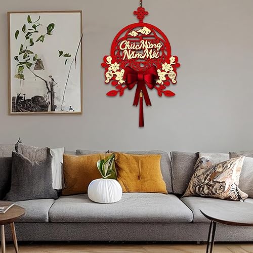 Miniatura 2 de Decoraciones de Año Nuevo vietnamita 2024, decoración colgante de fieltro de año nuevo con borlalazo de nudo chino, adornos rojos para festival de