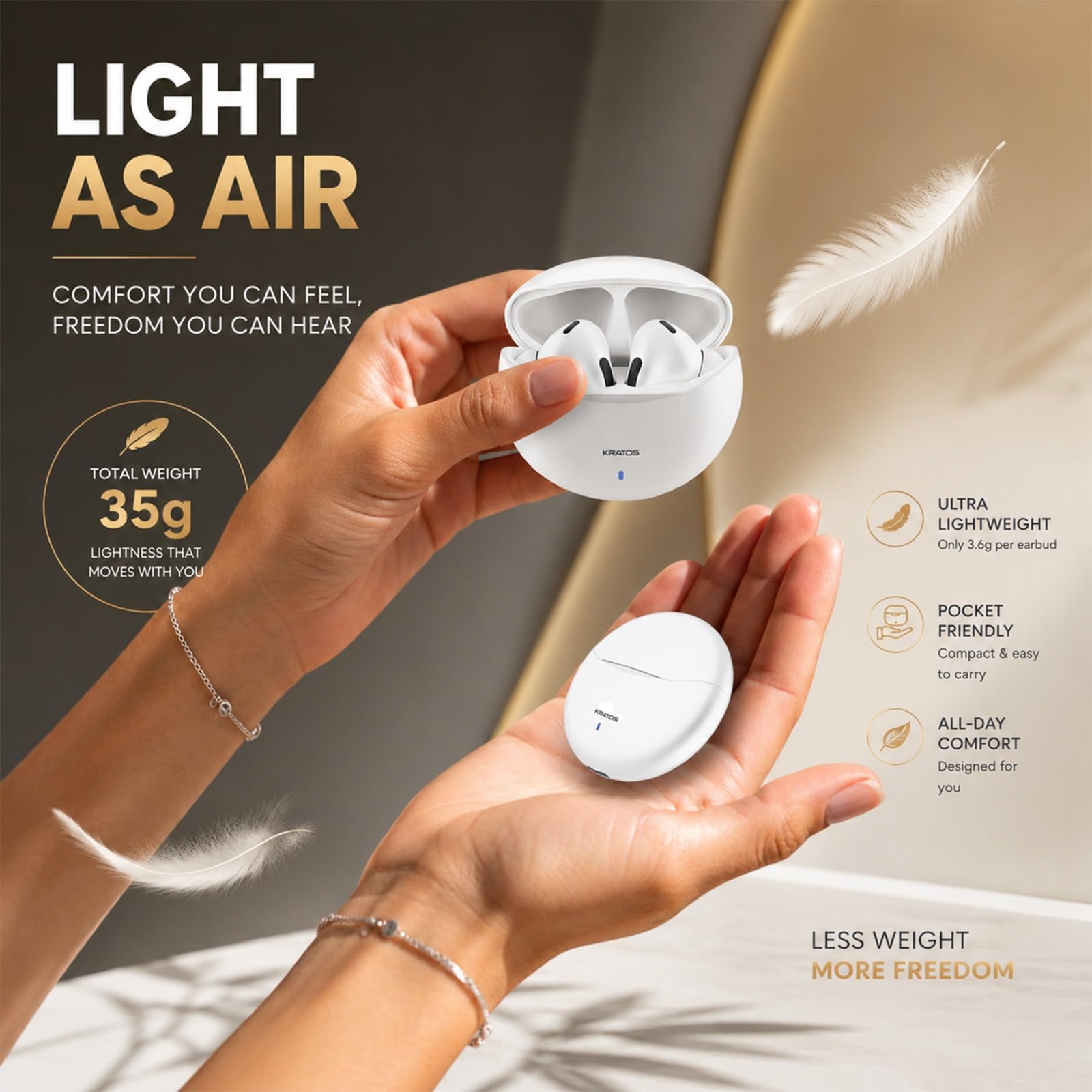 Kratos TW02 Ear Buds Wireless with 60H Playtime, Noise Isolation & Clear Calls, Bluetooth Earbuds with Voice Assistant, Ear Buds with Bluetooth V 5.3 & with Type C Fast Charging, IPX5 TWS Earphones — Amazon image 7