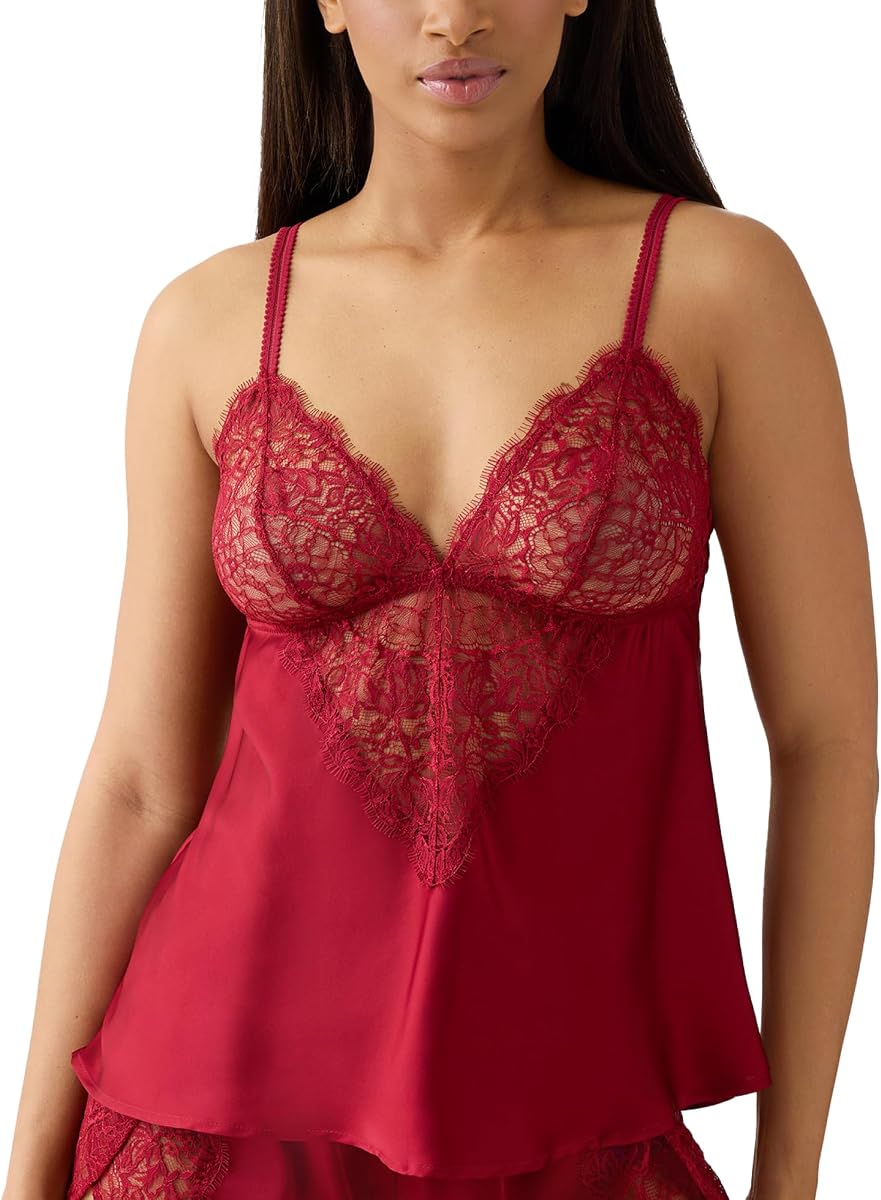 Camisola con cuello en V y encaje satinado It's on para mujer, 911396