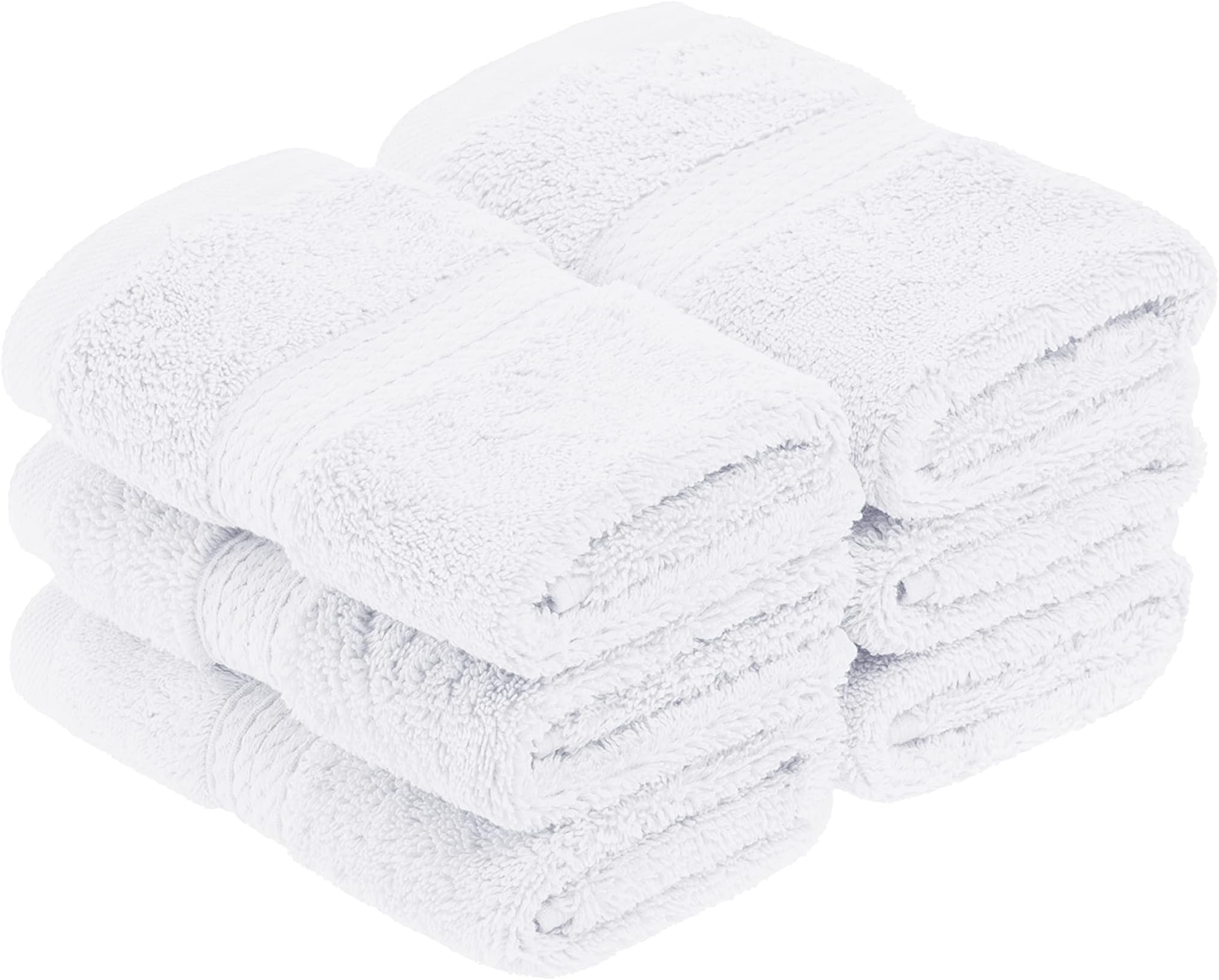 Egyptian Cotton Pile Face Towel/Washcloth Set of 6, Ultra Soft Luxury Towels, Thick Plush Essentials, Absorbent Heavyweight, Guest Bath, Hotel, Spa, Home Bathroom, Shower Basics, White