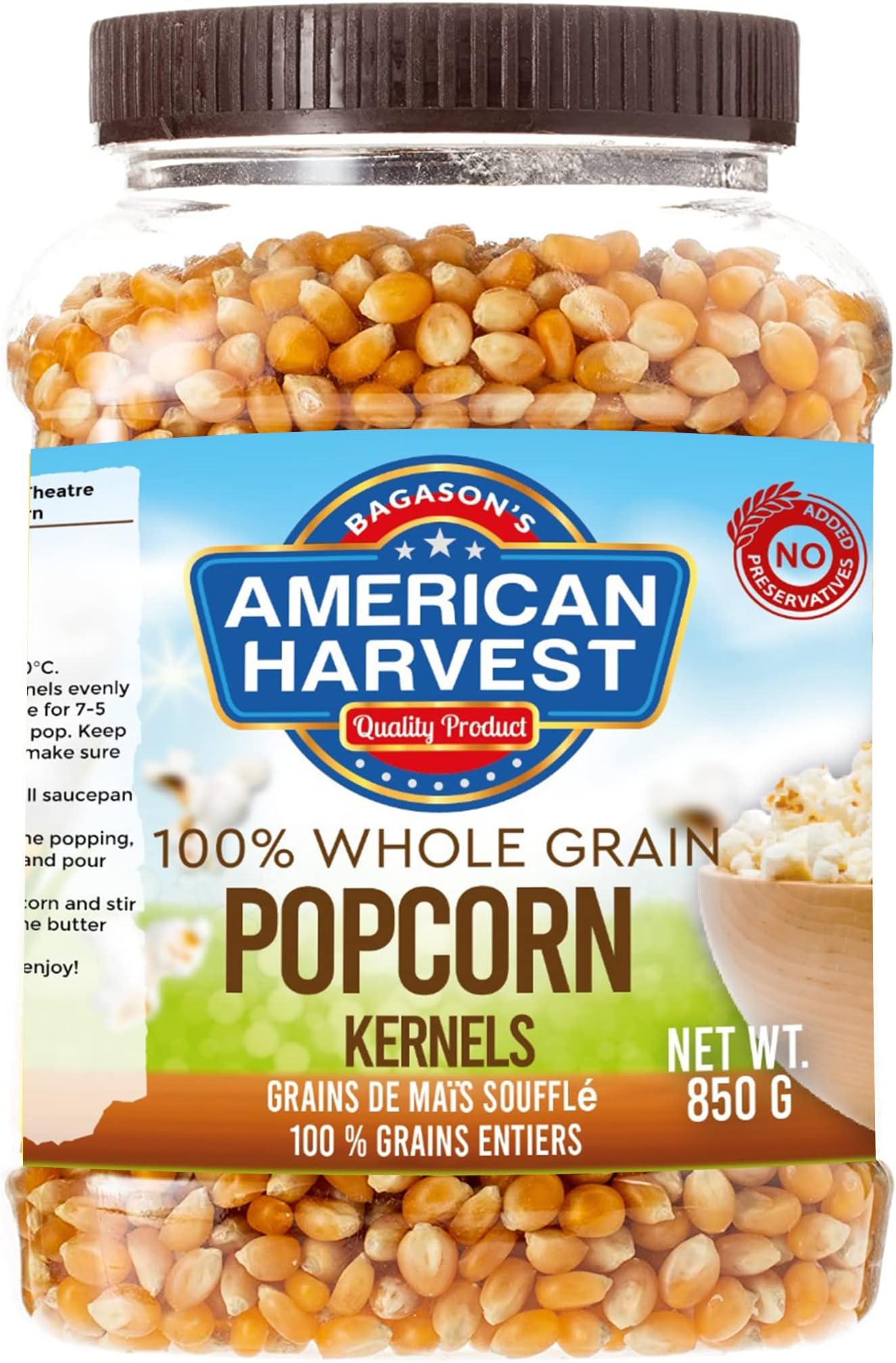 American Harvest Yellow Popcorn Kernels 850g | 100% Whole Grain | Gluten Free | Gourmet Popping Corn | Ideal for Stovetop & Popcorn Makers