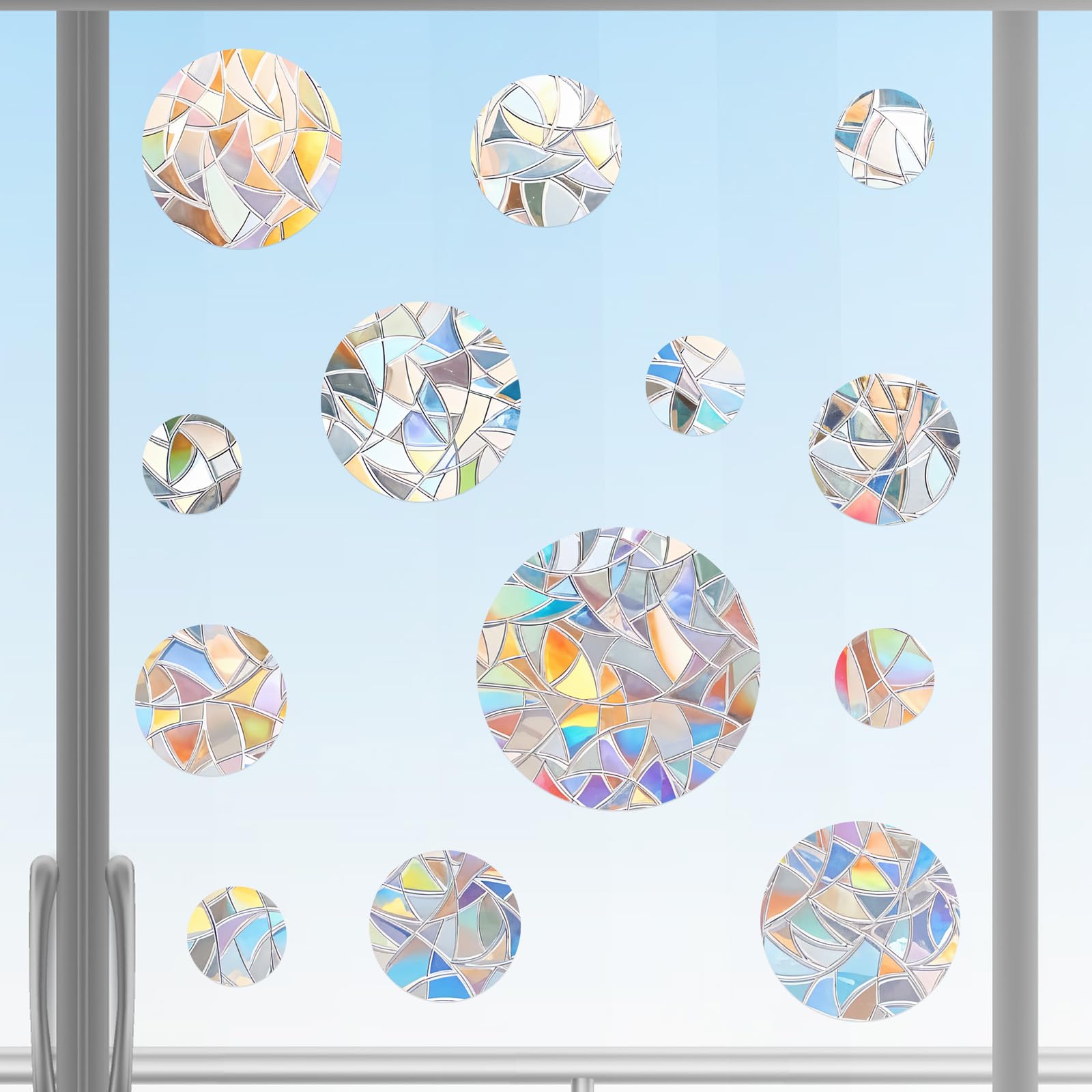 Circle Window Decals for Bird Strikes 52 Pieces Rainbow Window clings Glass Door Protect Reusable Rainbow Sun Catcher Clings No Glue Required - Reflective