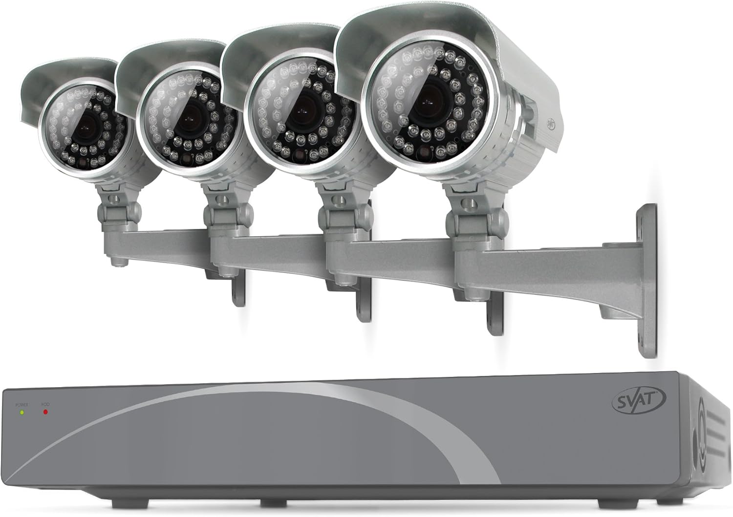 SVAT 4CH Smart Security DVR with 4 Super Resolution Outdoor 100ft Night Vision Security Cameras with IR Cut Filter, 500 GB HDD iPhone, Android, Blackberry, iPad, PC & Mac compatible - 11027
